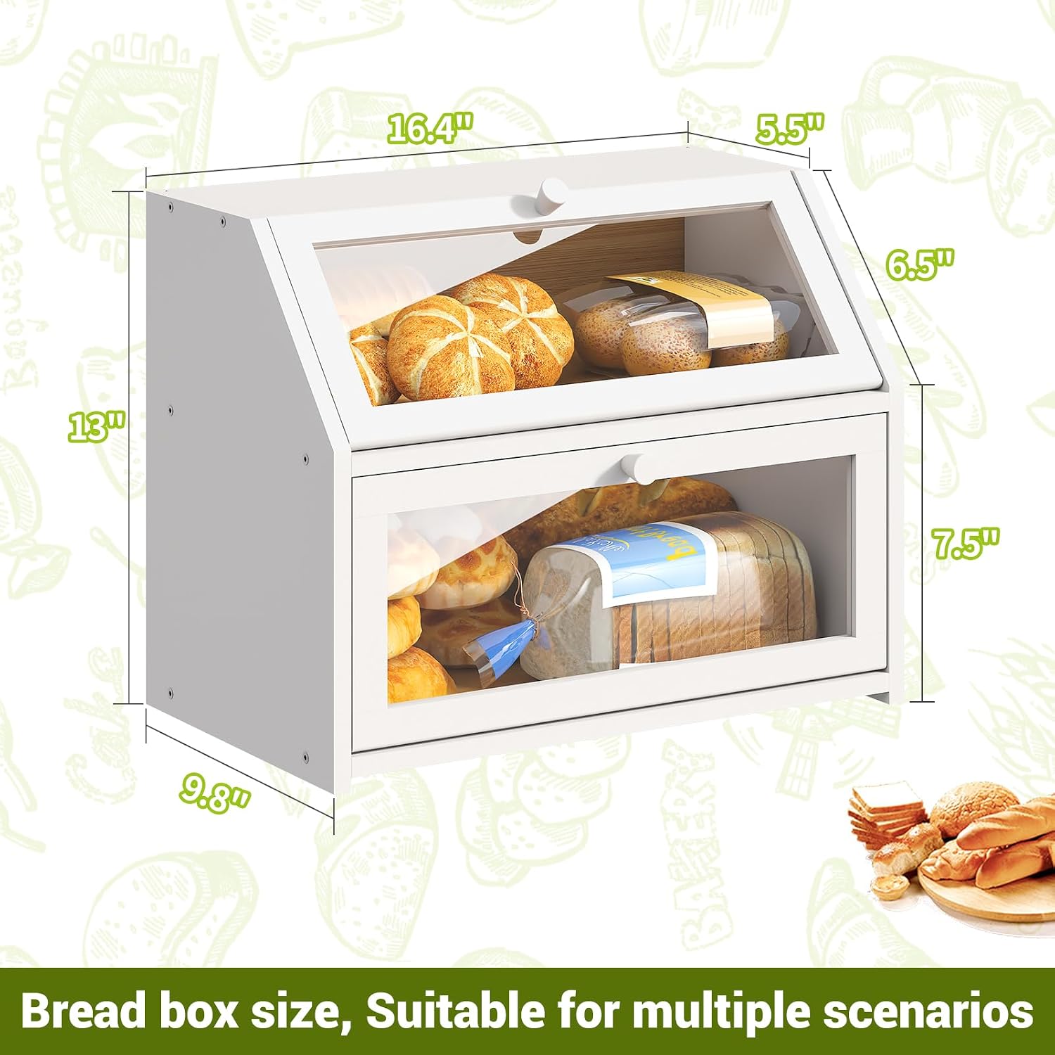 BMOSU Farmhouse Bread Box for Kitchen Countertop Bread box Double Layer Bamboo Wooden Extra Large Capacity Bin Kitchen