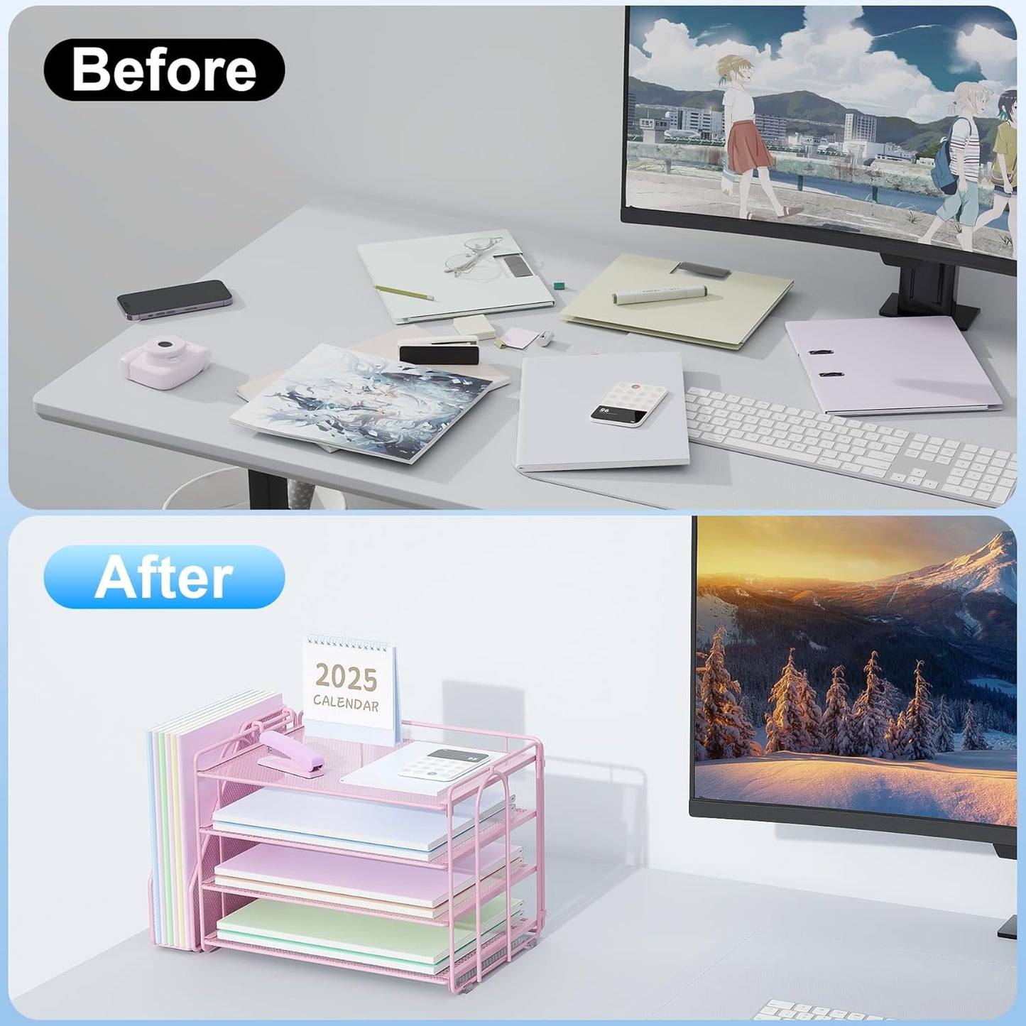 Spacrea Desk Organizers and Accessories, Paper Organizer for Desk with File organizer, Desk Accessories & Workspace