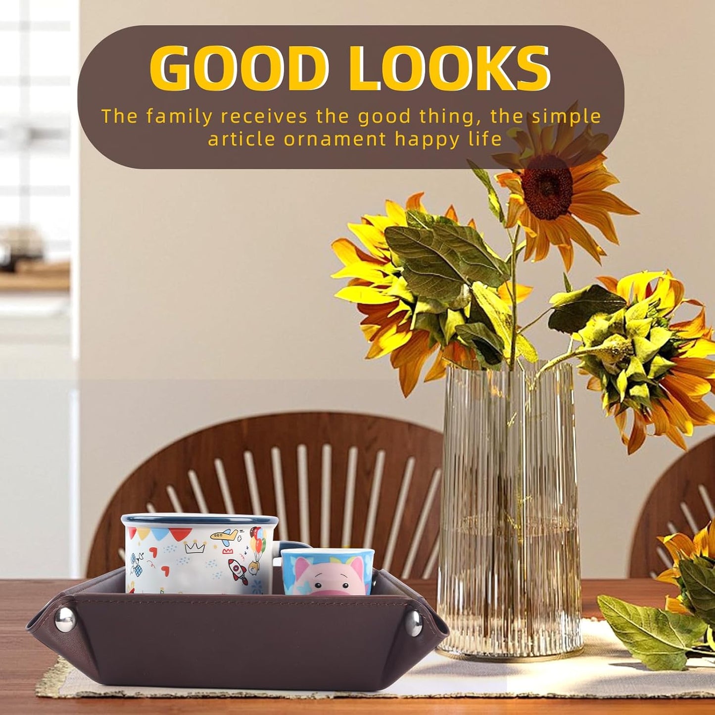 Valet Tray for Men Women / Dark Brown Square / Set of 2