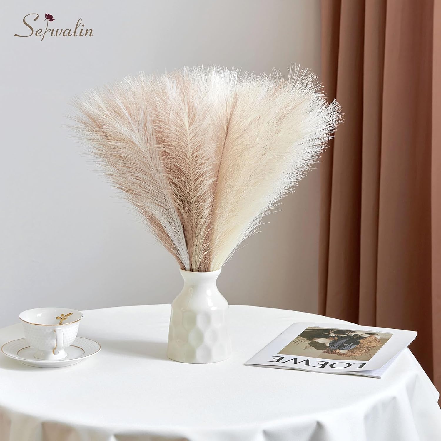 Faux Pampas Grass Bulk Boho Decor / G Ivory & Beige & Sand / Set of 60