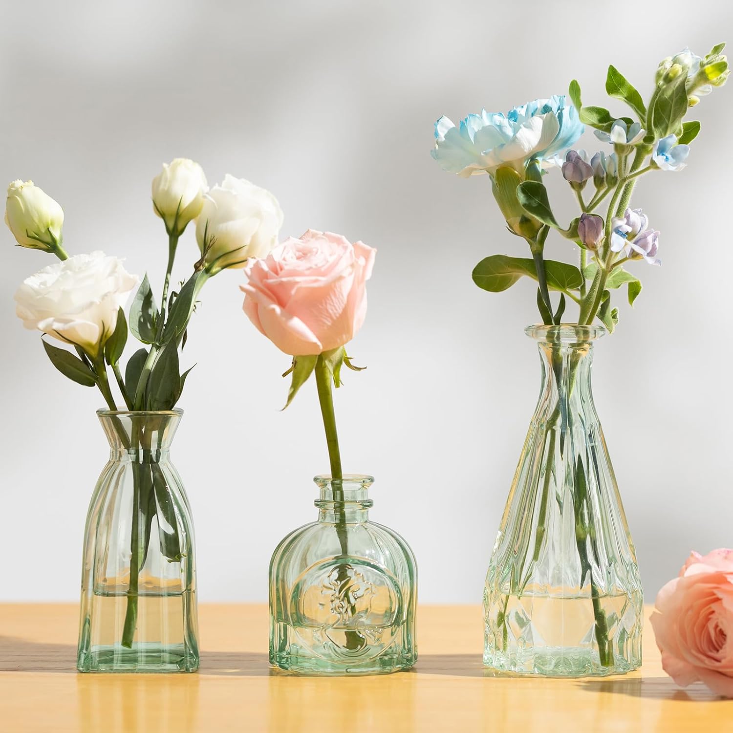 Vintage Small Glass Vases / Sage Green / Set of 10