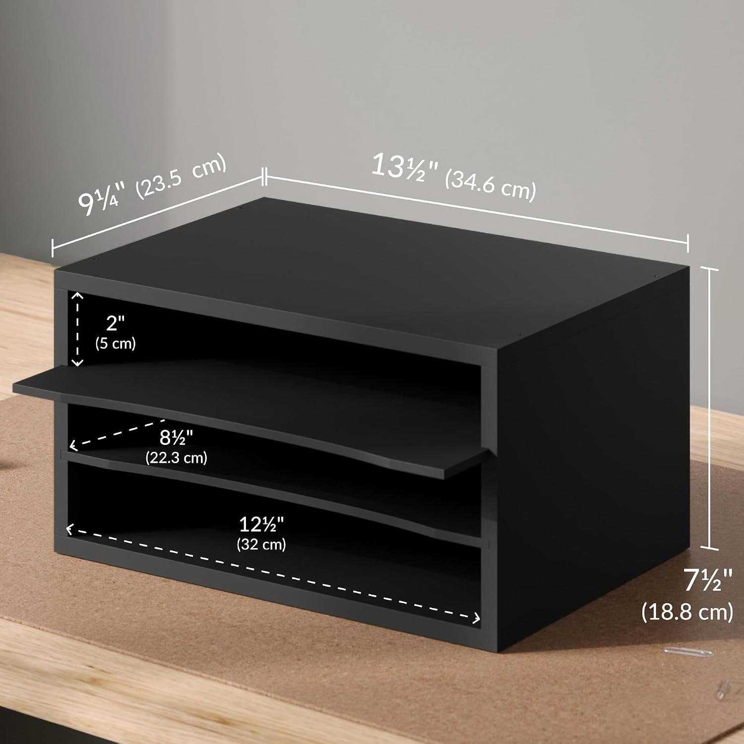 Ballucci Paper Organizer, 3-Tier Stackable Wood Desk Organizer, Document File Organizer and Mail Sorter with Adjustable