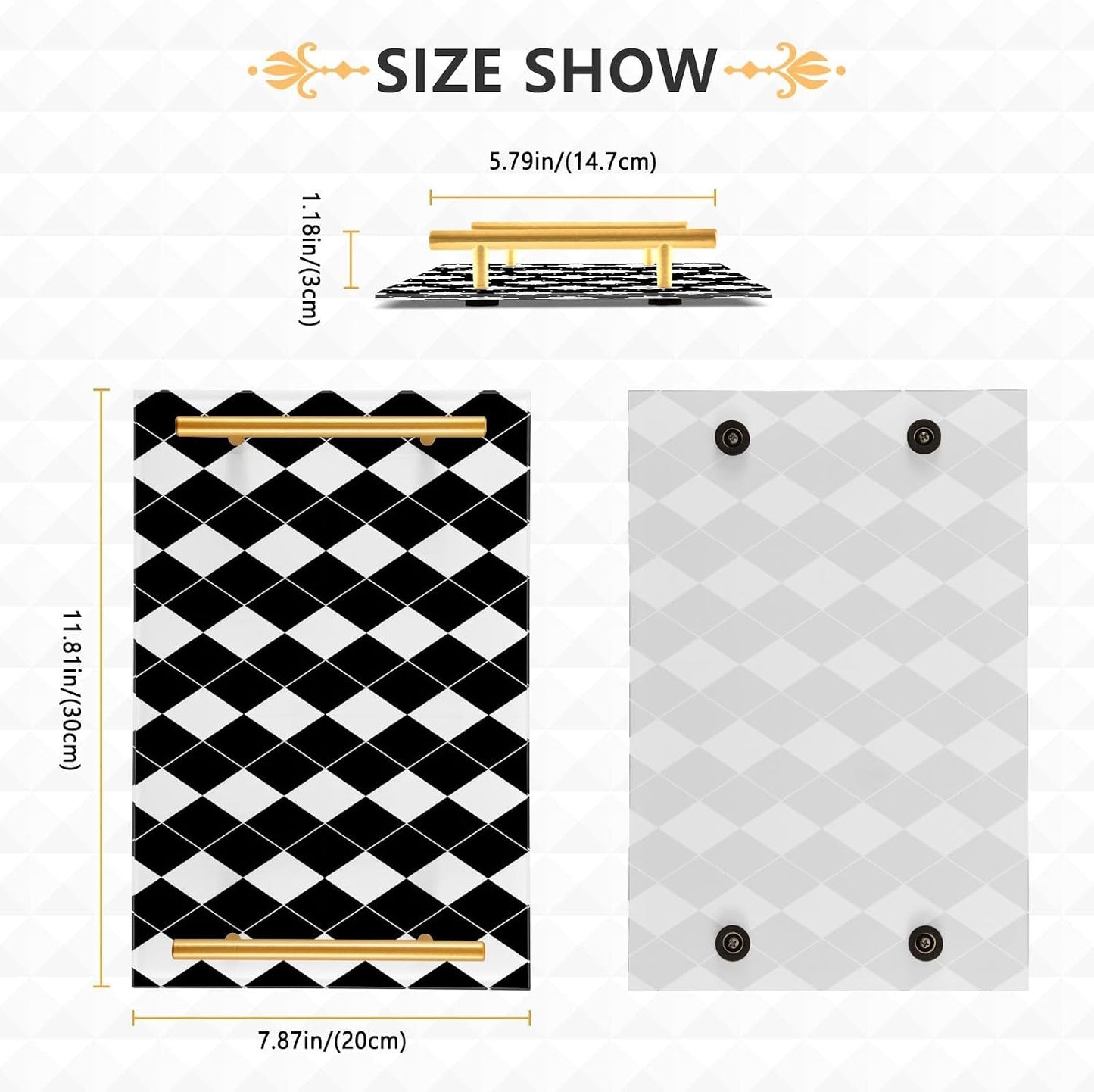 Black White Checkerboard Bathroom Tray Vanity Trays Decorative / Black White Harlequin Pattern