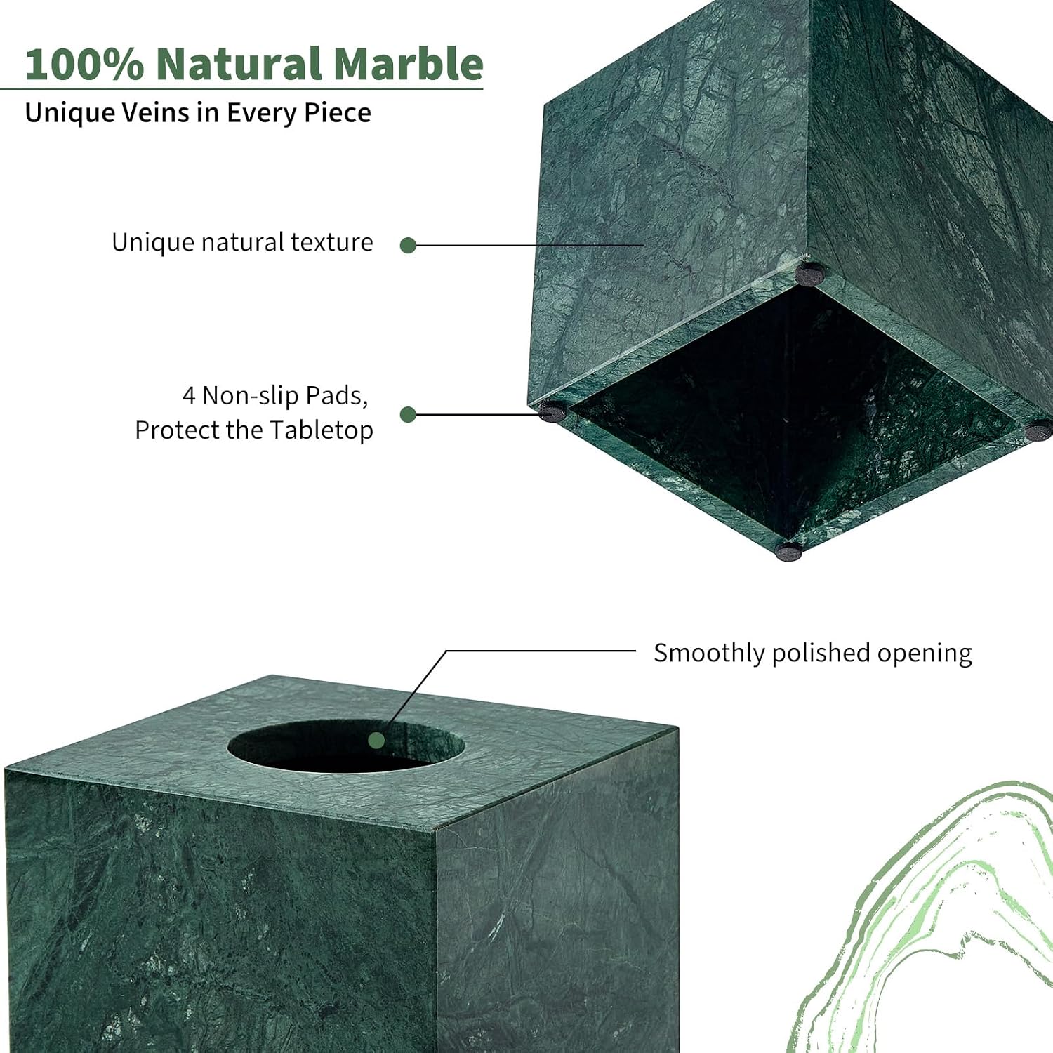 Square Marble Tissue Box Holder / Green / 5.5 Inch