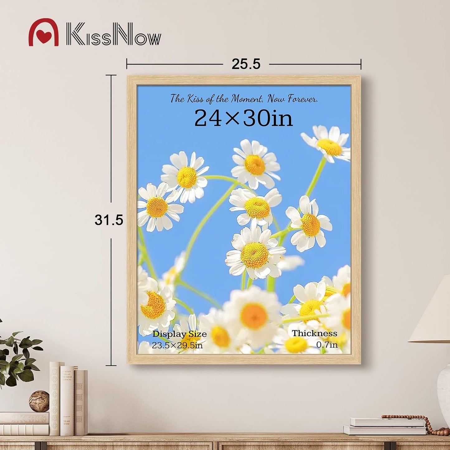 24x30 Picture Frame 4 Pack, Oak Solid Wood, Gallery Wall Artwork | Wall Hanging, Thick & Wide Border, Clear Plexiglass