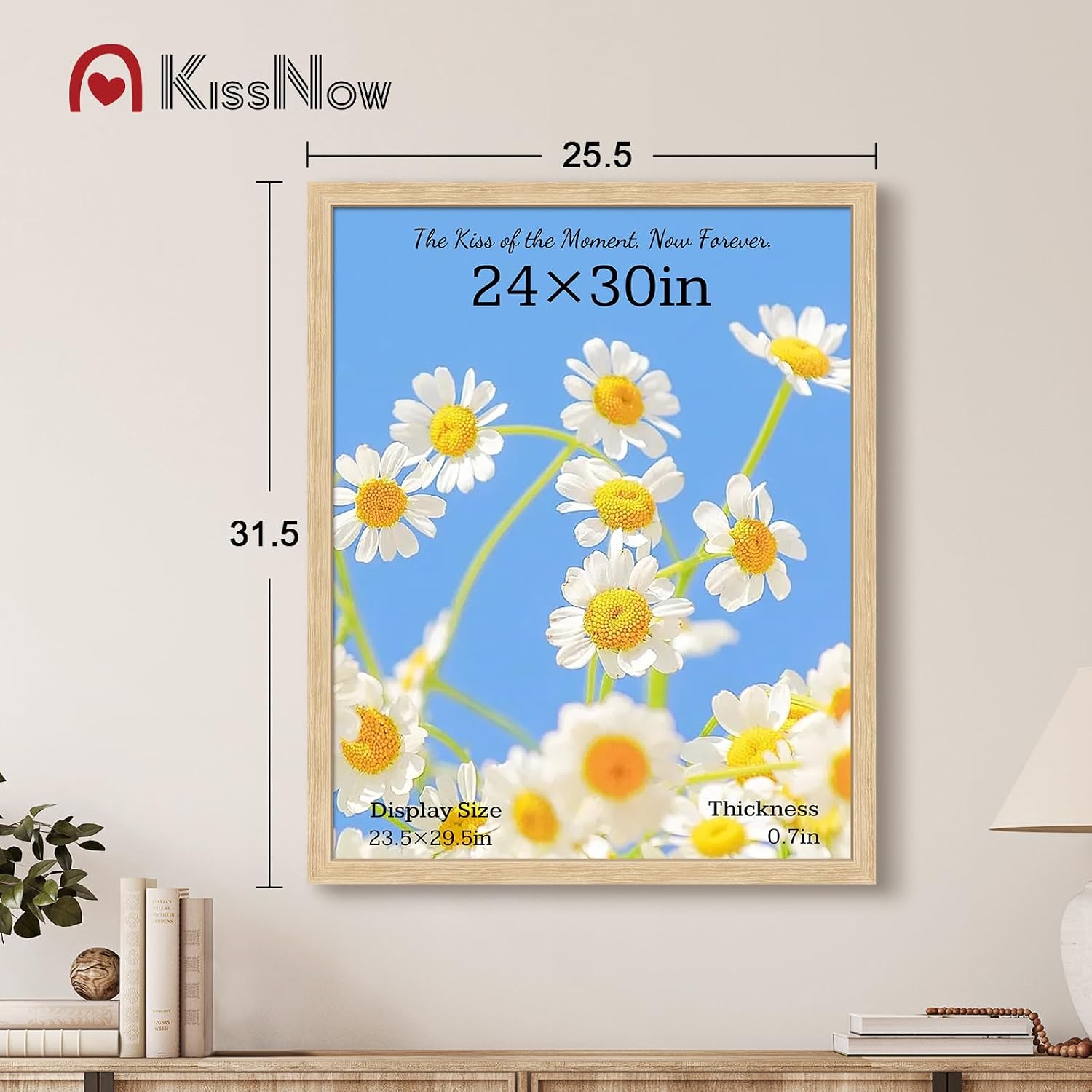 24x30 Picture Frame 4 Pack, Oak Solid Wood, Gallery Wall Artwork | Wall Hanging, Thick & Wide Border, Clear Plexiglass