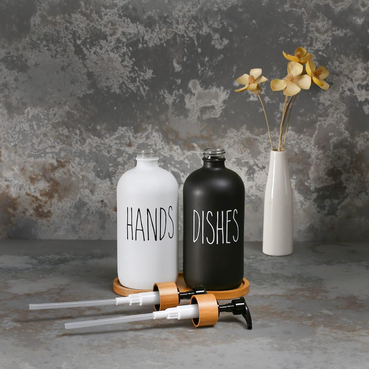 MOMEEMO Soap Dispenser Set, Black & White | Contains Hand and Dish Soap Dispenser, Suitable for Kitchen Decor