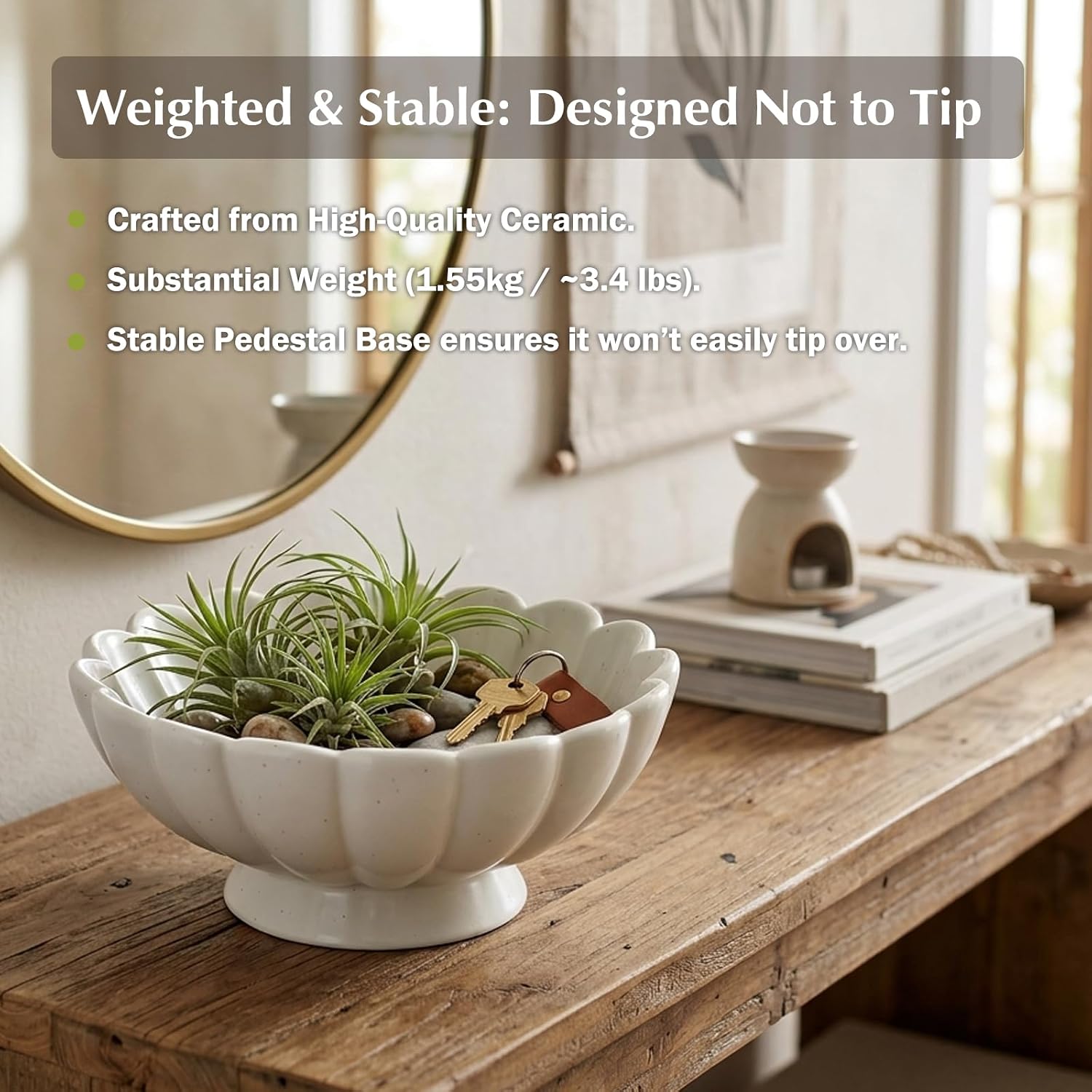 8- Medium Fluted Ceramic Decorative Bowl / Cream White