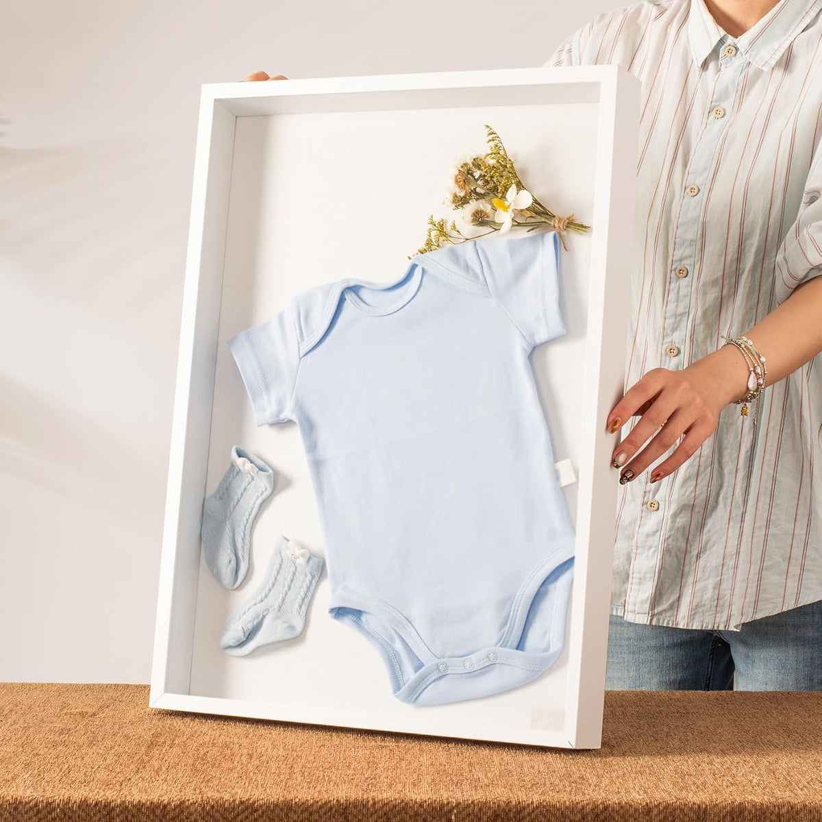 16x20 Large Shadow Box Frame with Thickened Acrylic Panel & Pins | With Push Pins, Deep 1.7" White Shadow Box Display