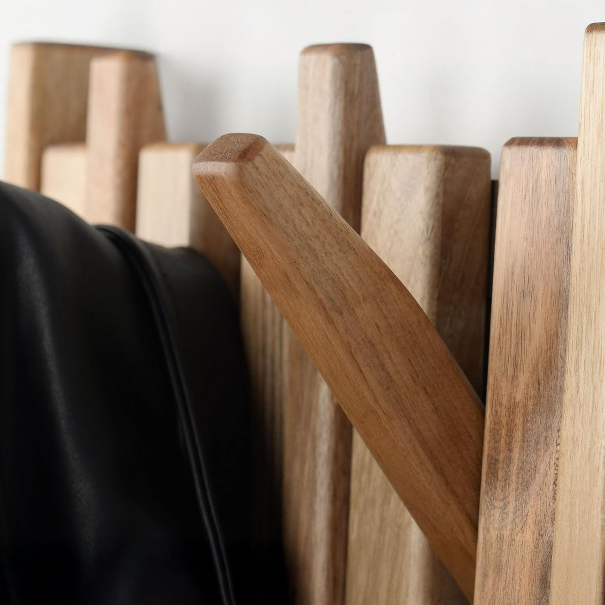 Walnut Piano Key Coat Rack with 4 Flip Hooks | Solid walnut wall-mounted coat rack with 4 flip hooks for coats, hats