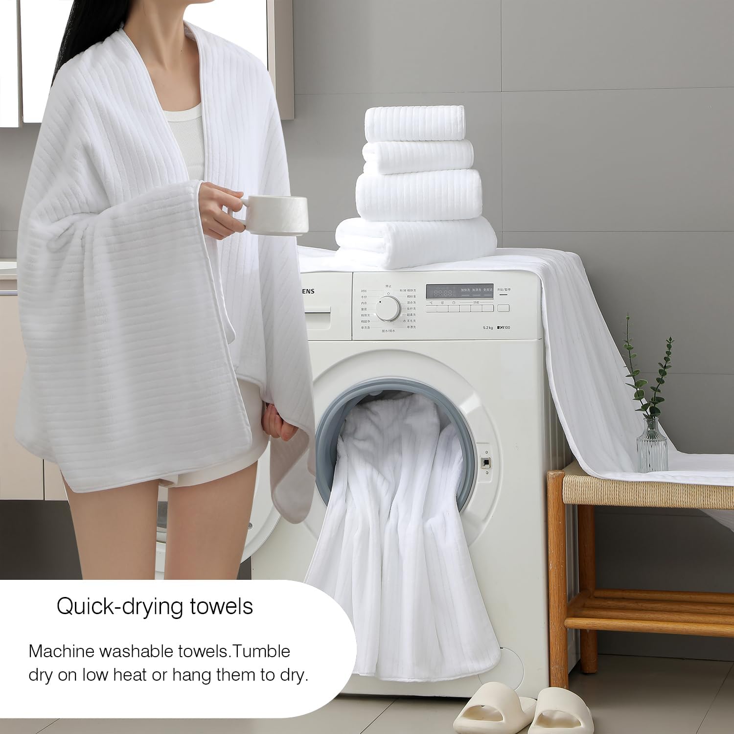 18 Piece Family Bath Towel Set Include 6 Bath Towels,6 Hand Towels and 6 Washcloths Soft Bathroom Towel with Hanging