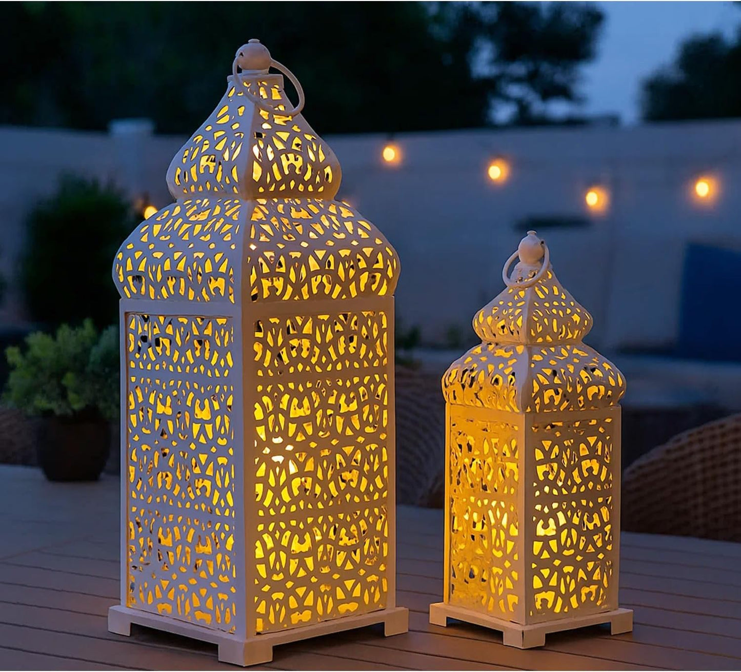 Vela Lanterns Decorative Indoor Moroccan Candle Holders, White, Set of 2 | White Wedding Centerpieces, Ramadan