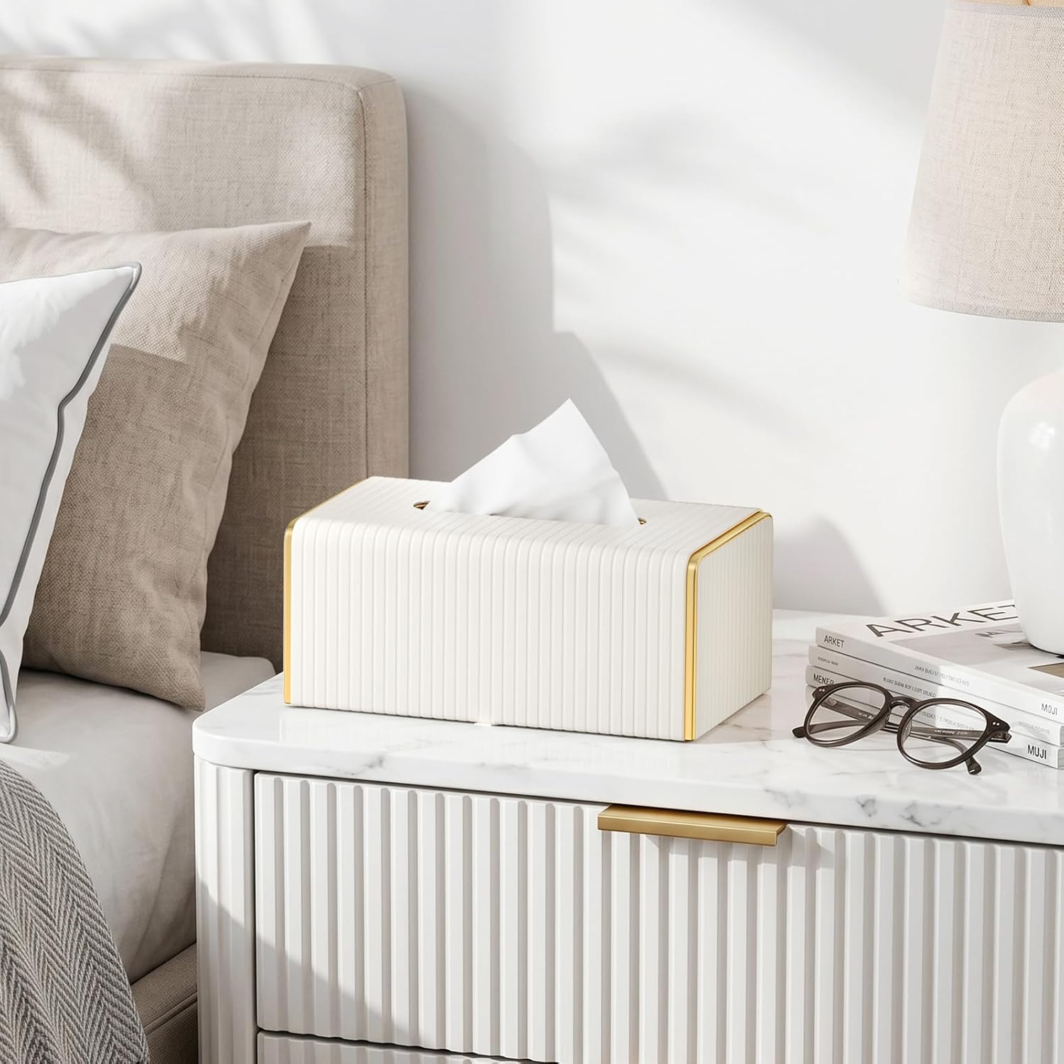 Long Tissue Box Holder Modern / Rectangular / White