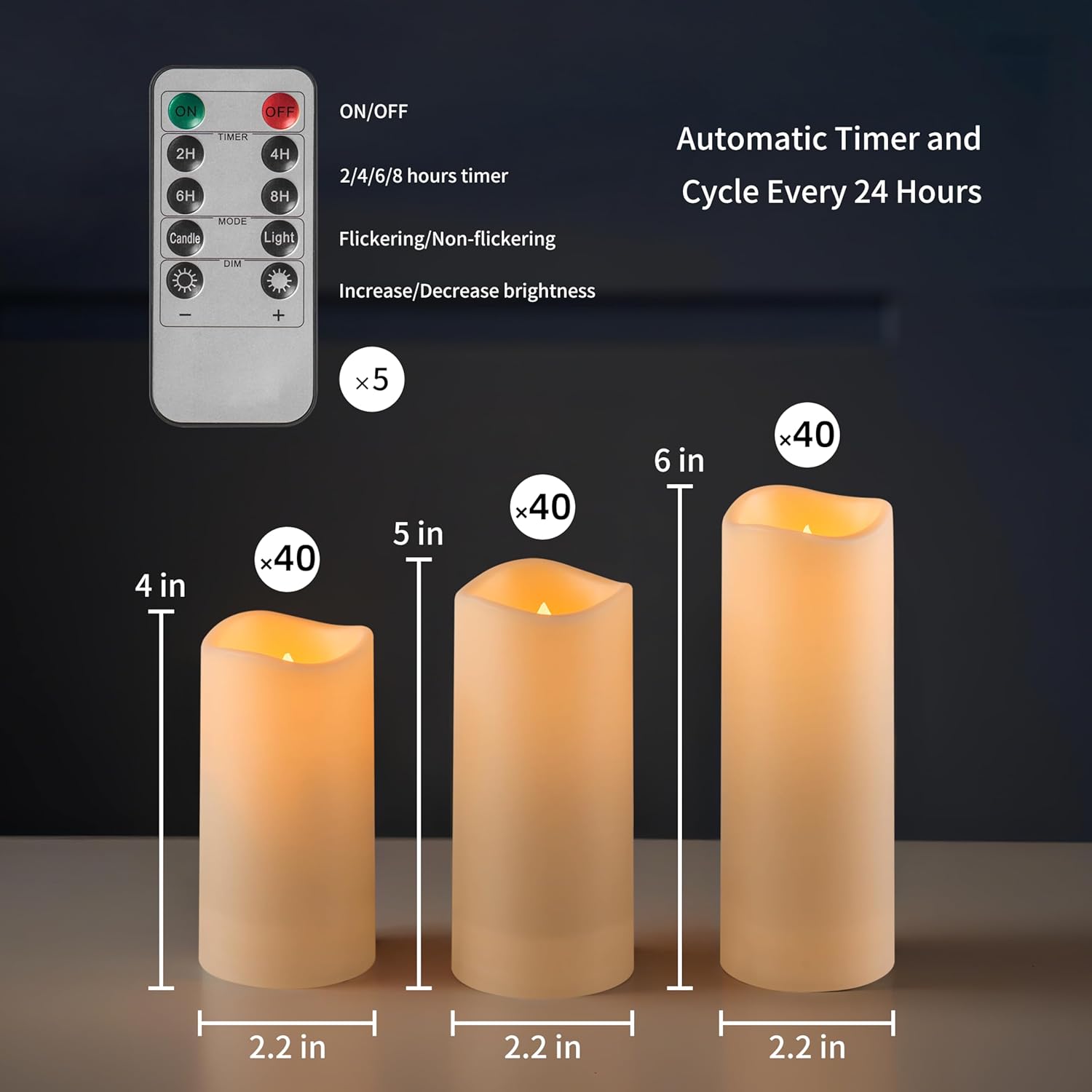 120 Pack Waterproof Outdoor Flameless Candles, Battery Operated Flickering LED Candles with Remote Control and Timer