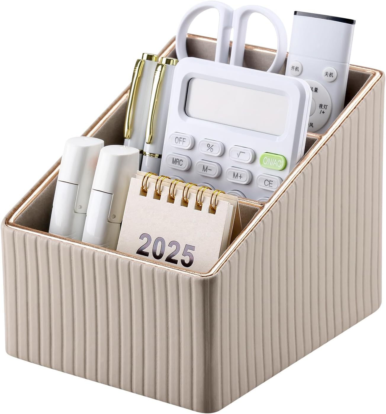 3 Slot PU Leather Remote Controller Holder / Dark Beige