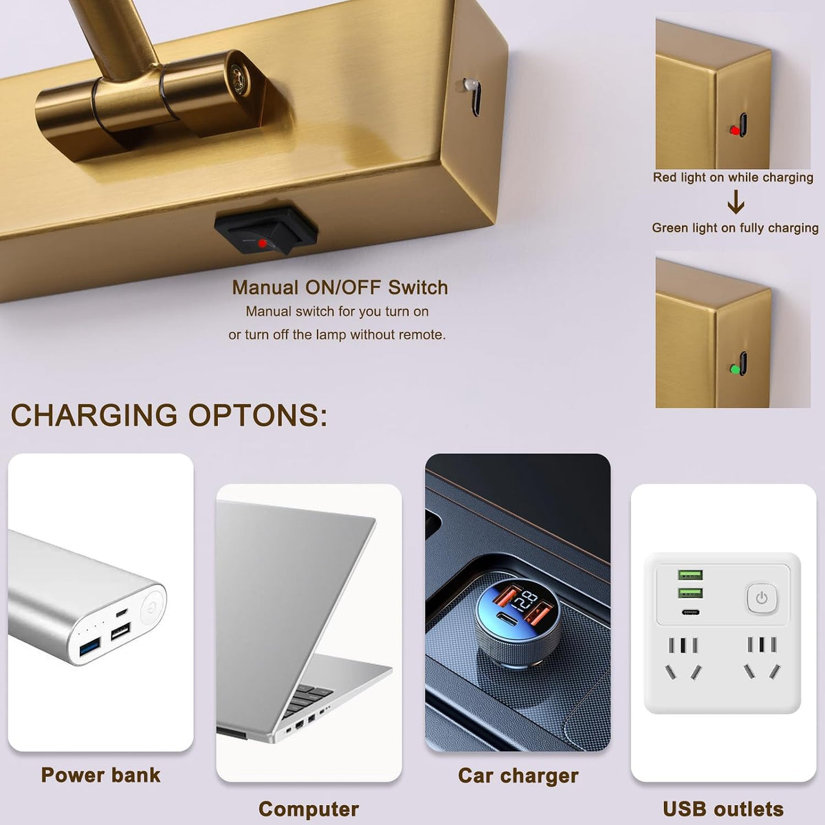 Wireless Picture Lights for Wall Battery Operated, Brass Art Lighting for Paintings Rechargeable Gallery lights with