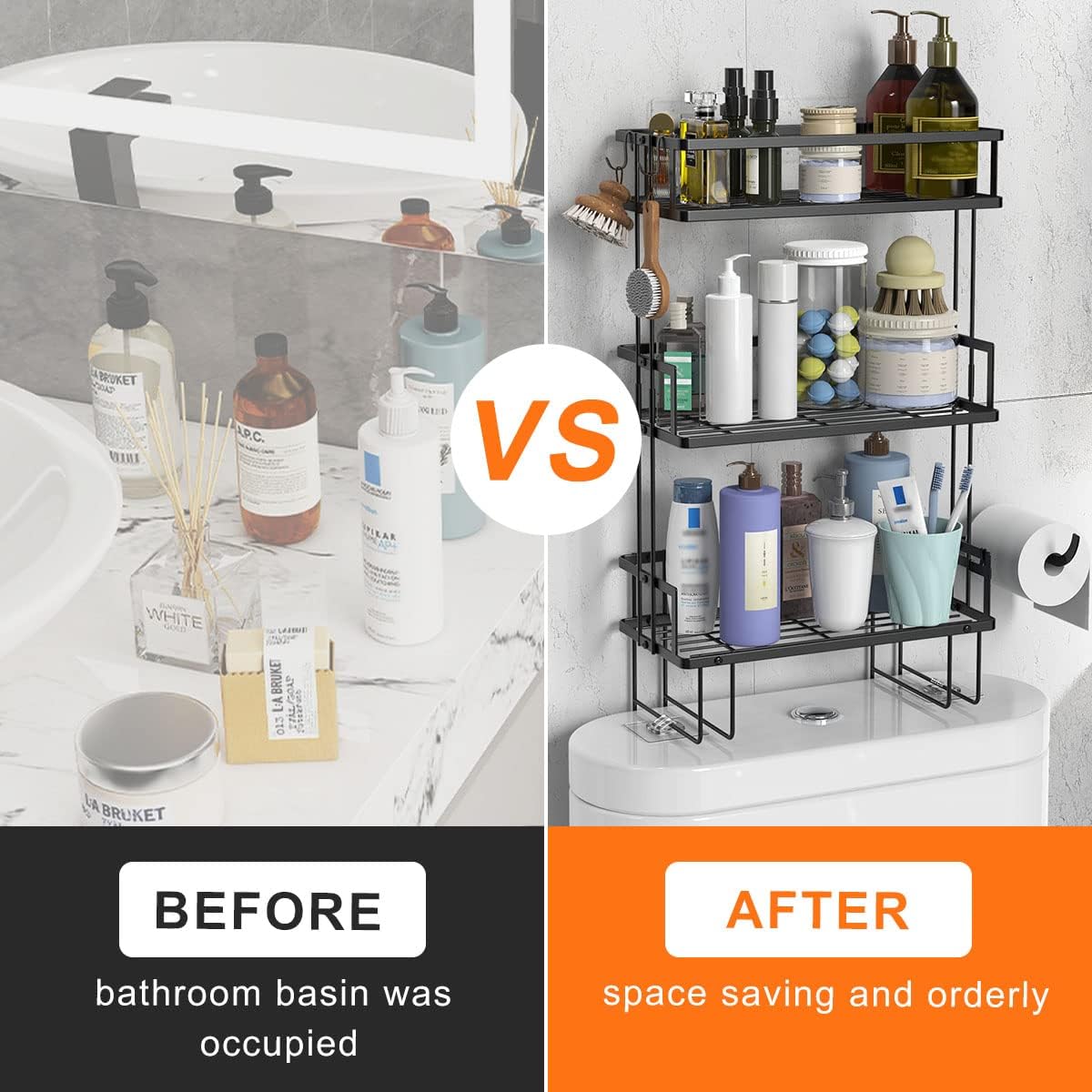 FLOLXNB Over The Toilet Storage Shelf, 3-Tier Bathroom Storage Organizer Upgrade Punch-Free Toliet Storage Shelf, Home
