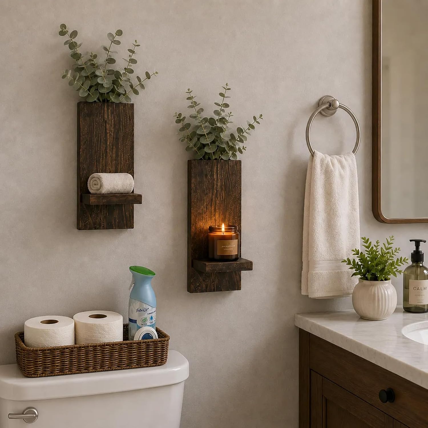 Farmhouse Wall Planter for Small Spaces / Dark Walnut / Set of 2