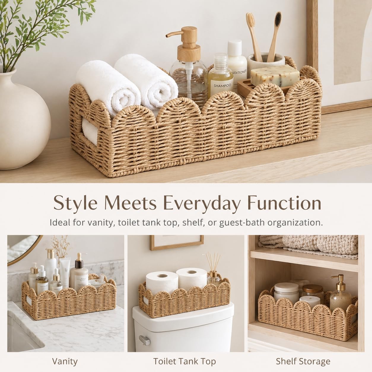 Scalloped Wicker Tray / Khaki / Natural
