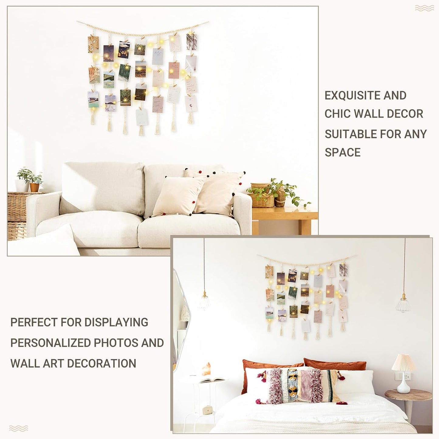 Boho Wooden Beads Garland Collage Picture Card Frame / Large / Ivory