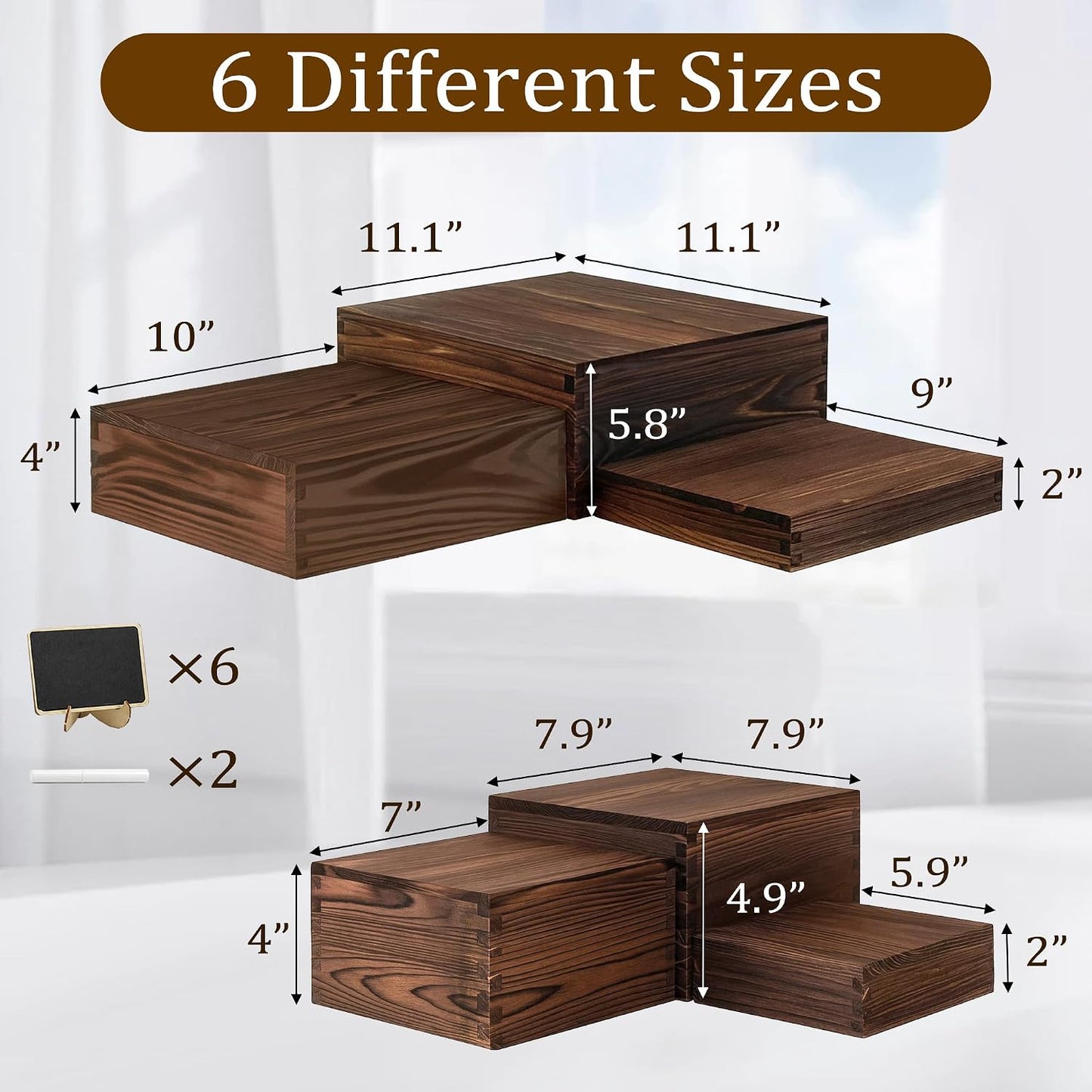 Wood Risers Display Stands / Set of 6