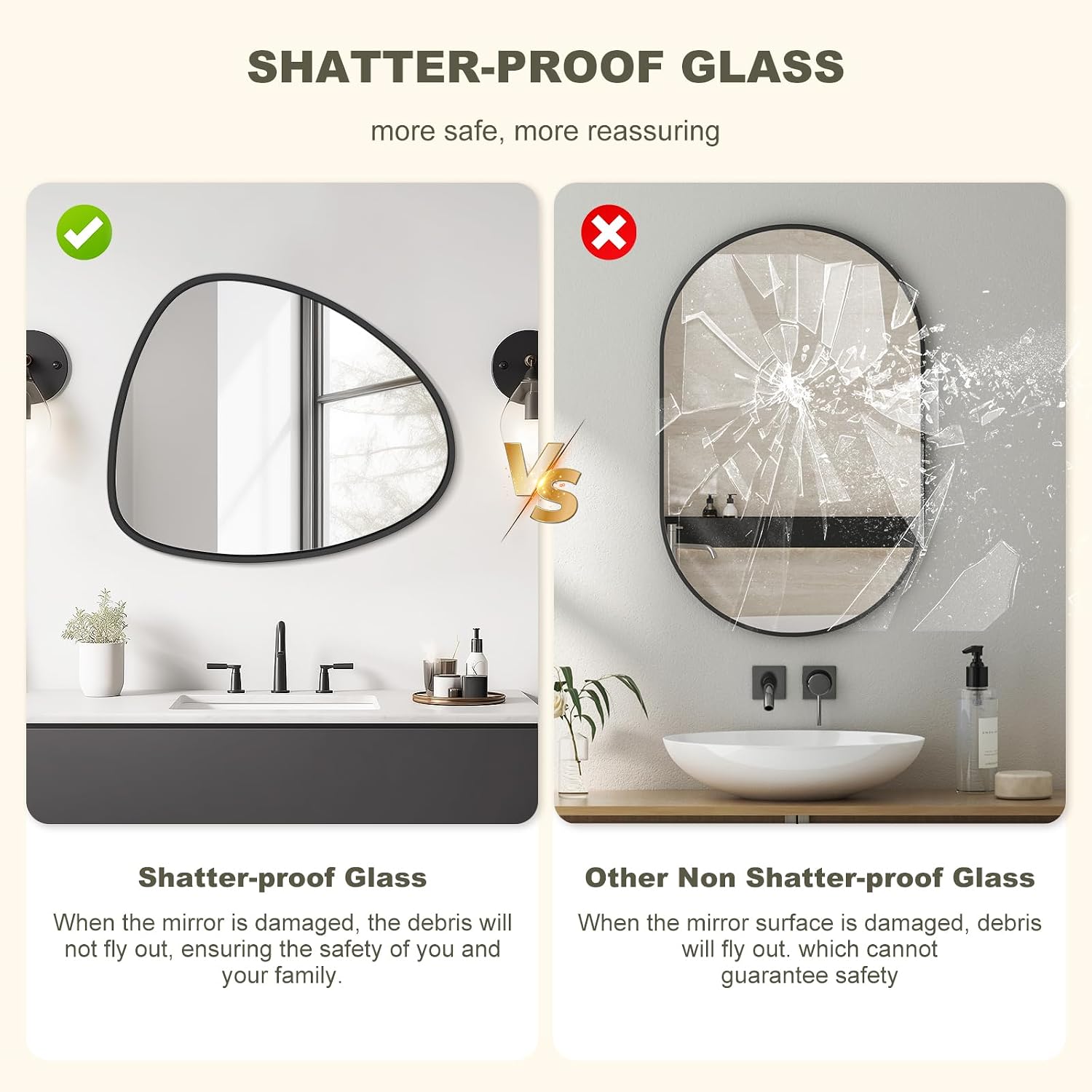 Irregular Wall Mirror / Black / 25"L x 20"W