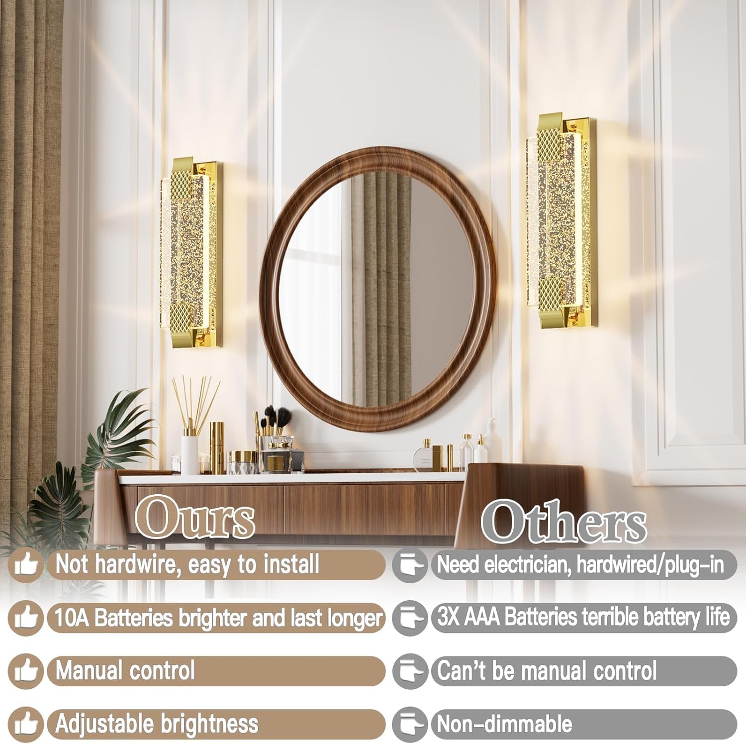 camuucci Battery Operated Wall Sconce, Rechargeable Wall Light 1 Pack | Cordless Wall Lamp，Not Hardwired Wall Fixture