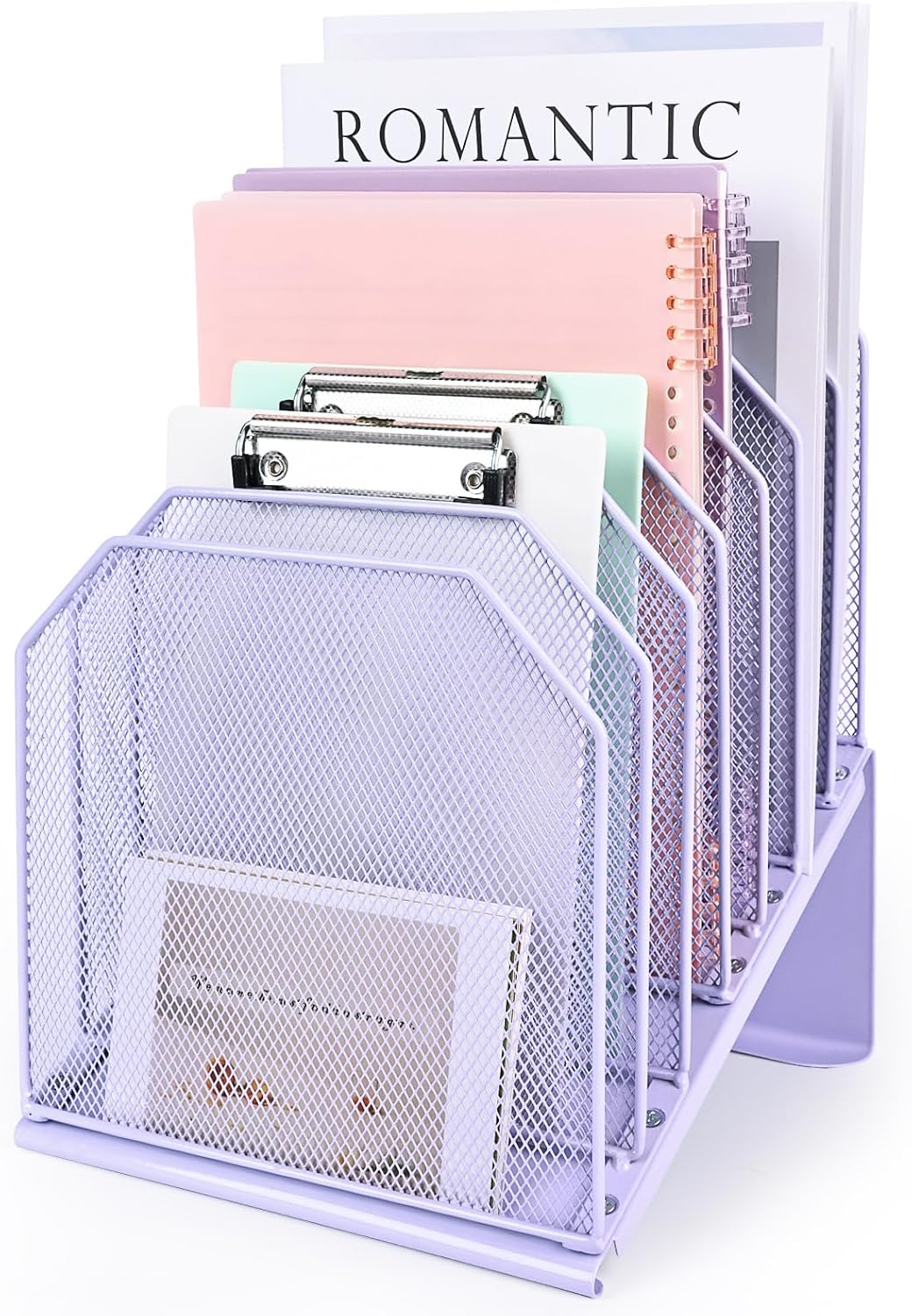 SUMMORO Inclined File Organizer for Desk, 7-Section Vertical File Holder | Office Desk Organizer Metal Rack File