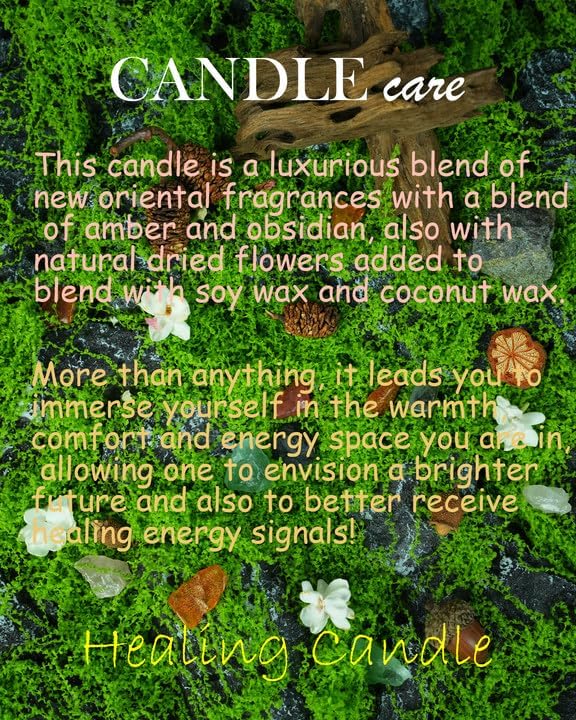 Obsidian Crystal Energy Candle, Good Aura Health Protection, Baltic Amber Chakra Magic Self-Care, Emotional Support