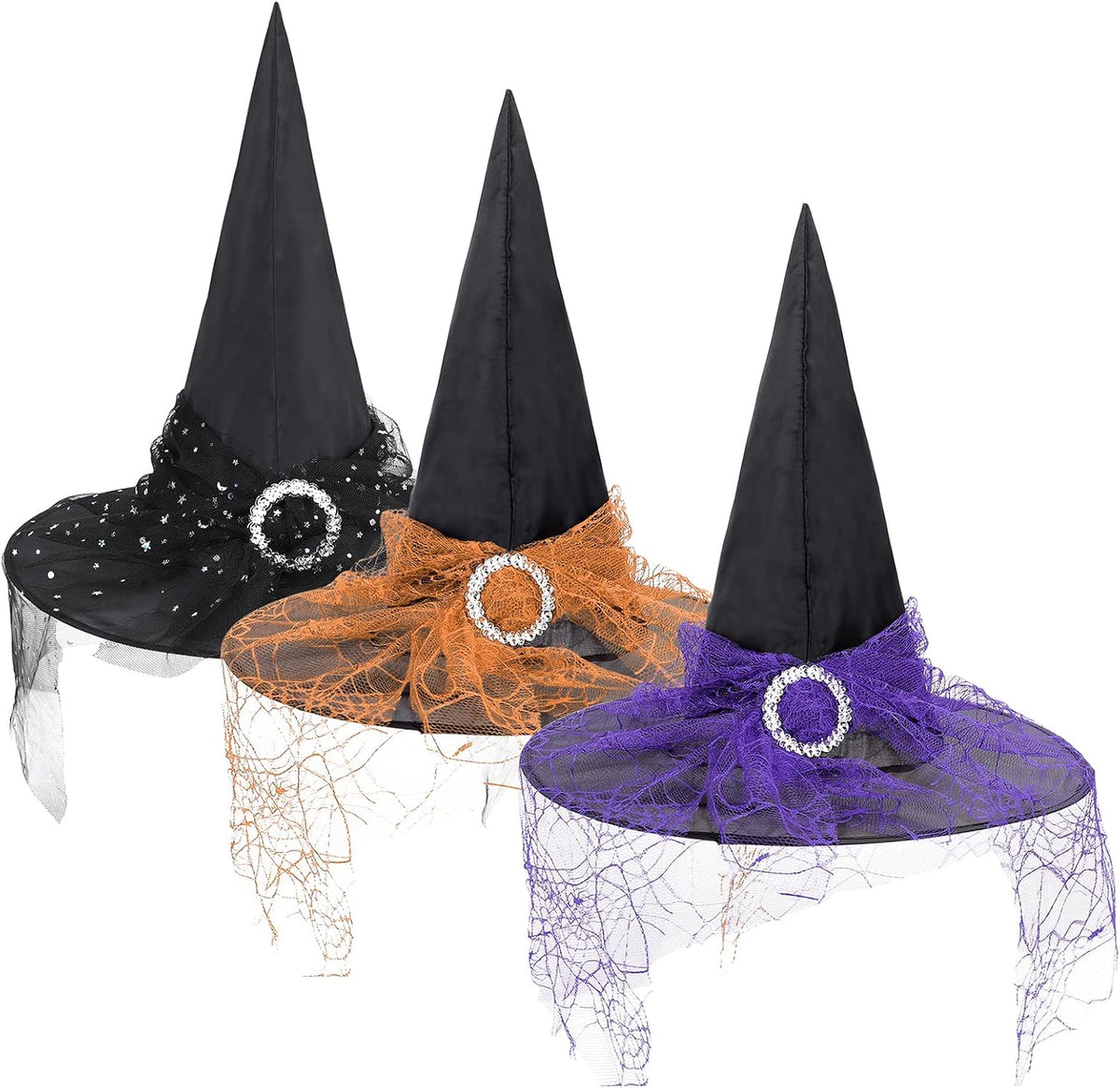 Witch Hat for Women Lace Halloween Costume Hat with Sparkling Buckle