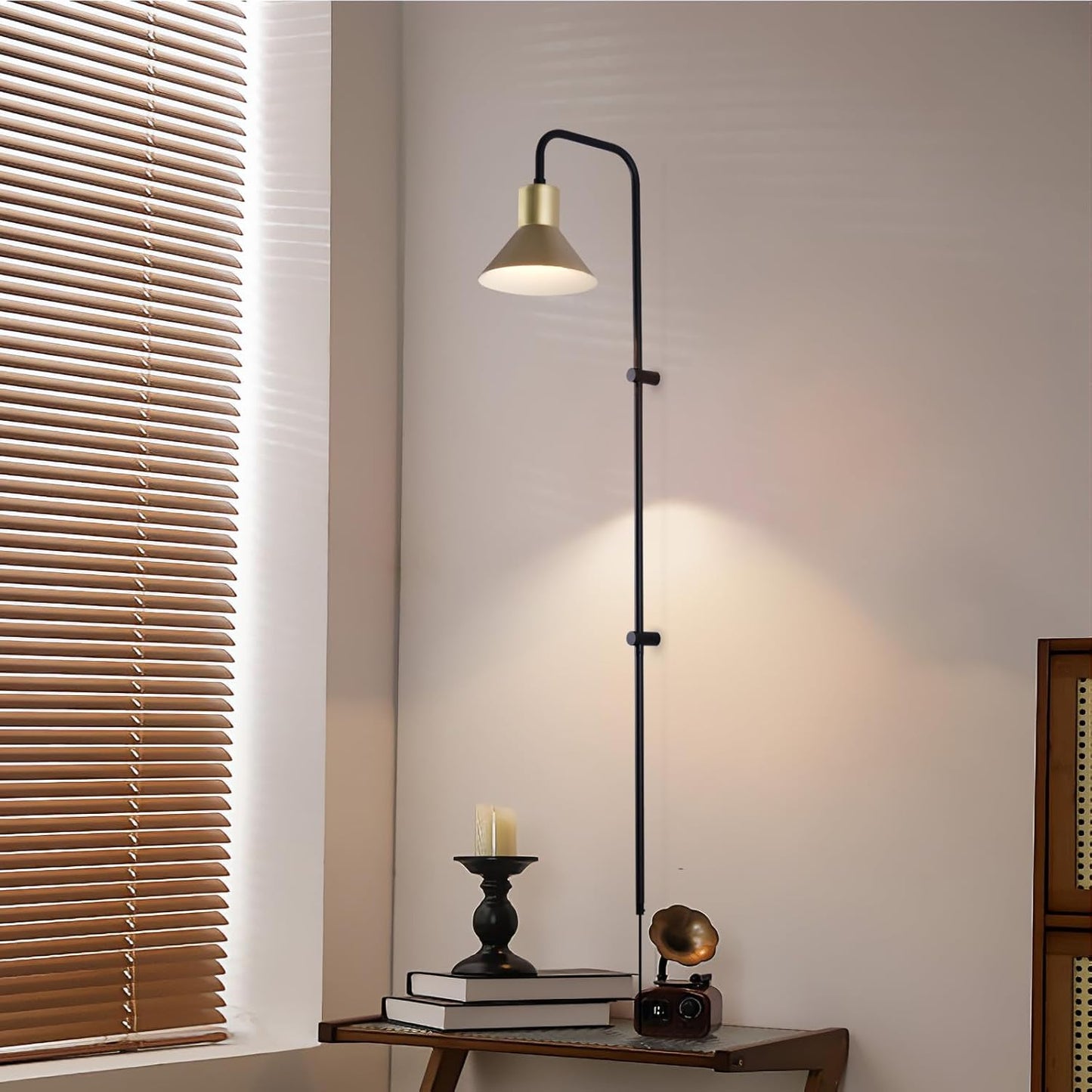 Plug in Wall Sconce with Switch, Indoor Horn Cover Wall Mounted Lamp with E26 Base, Long Wall Light for Bedroom Living