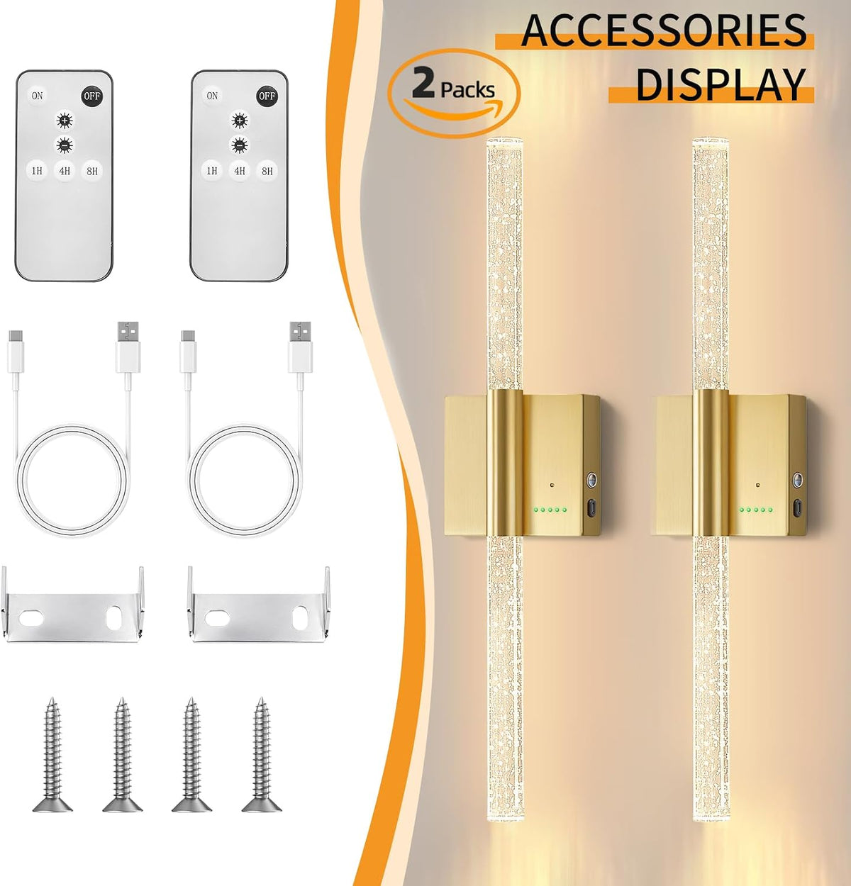 28” Wall Sconces Set of 2, Rechargeable Battery Powered Wall Light | Extra Large 8000mAh Battery Operated Dimmable Led