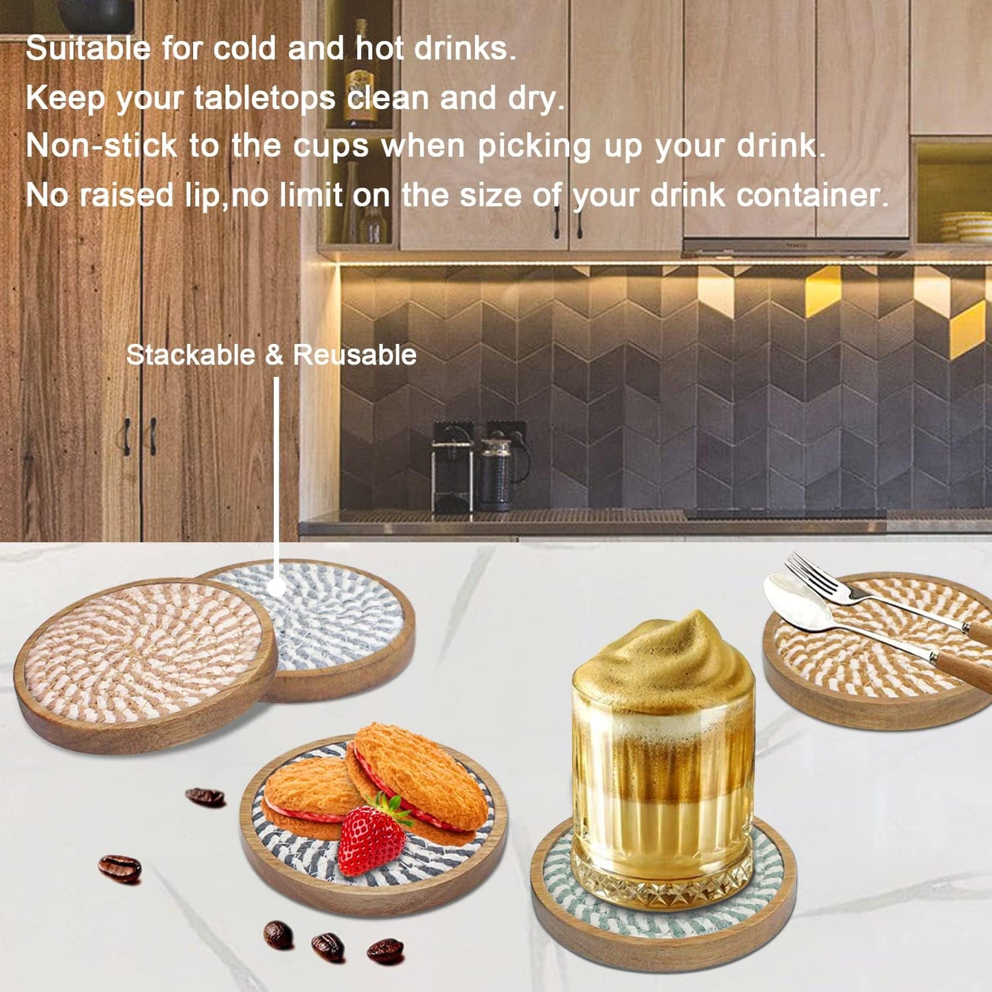 Wooden Drink Protection / #2 Colorful / 4.3 Inch / Set of 5