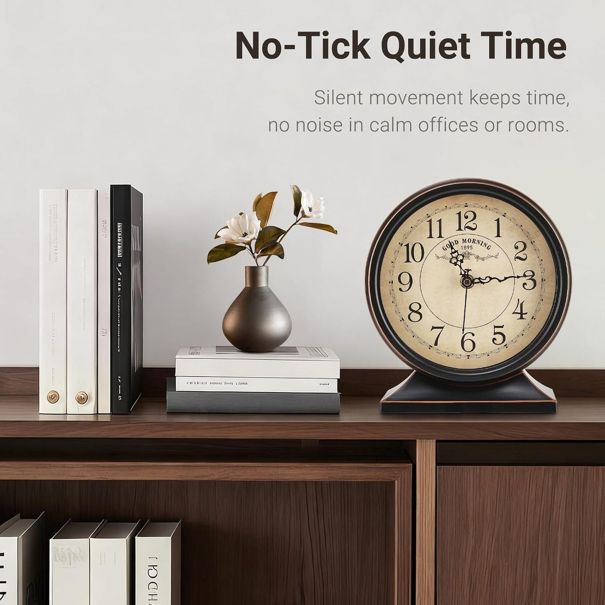 7-Inch Retro Mantel Desk Clocks，Silent Vintage Table Clock with All Metal Frame，Easy to Read Larege Retro Mantel Clocks
