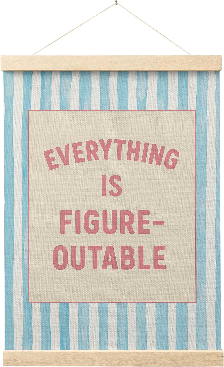 FGFK Preppy Pink and light Blue Everything Is Figureoutable Inspirational Framed hanging Canvas wall art Poster Prints