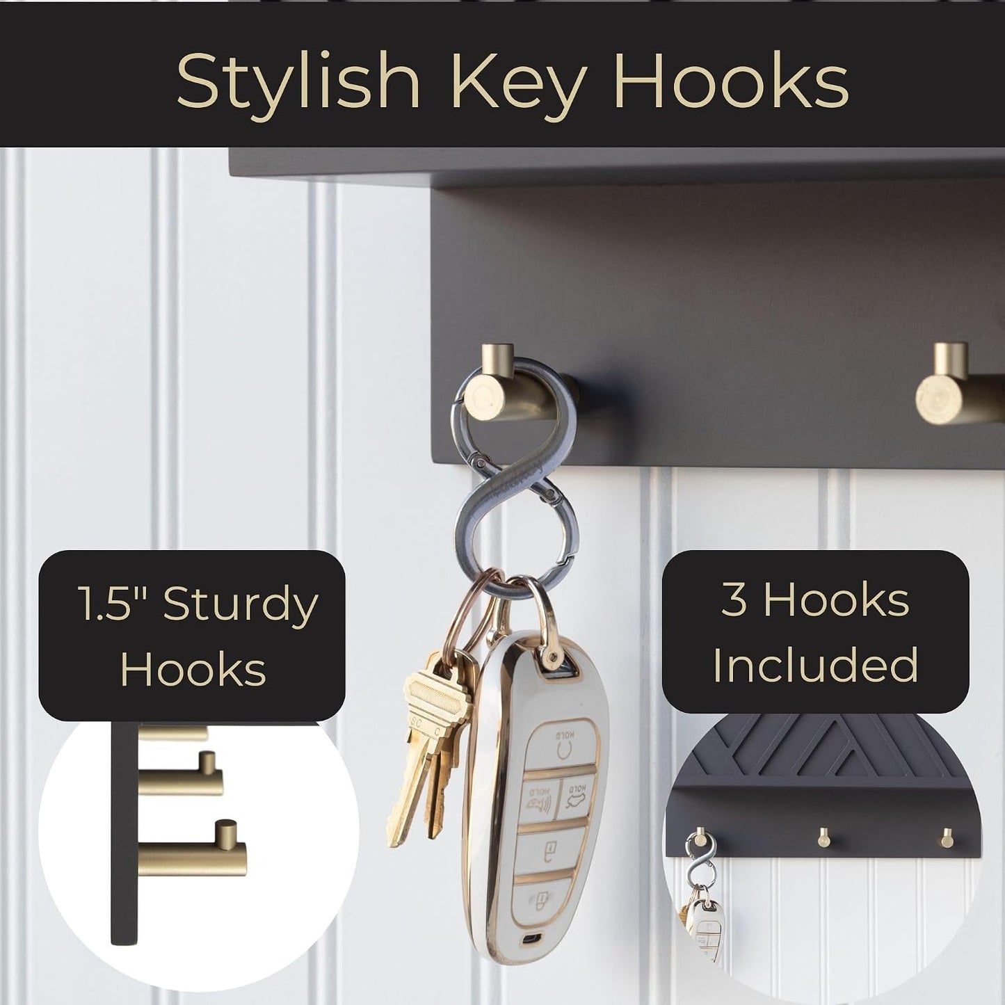 Wall-Mounted Mail and Key Holder in Grey Wood / Gray
