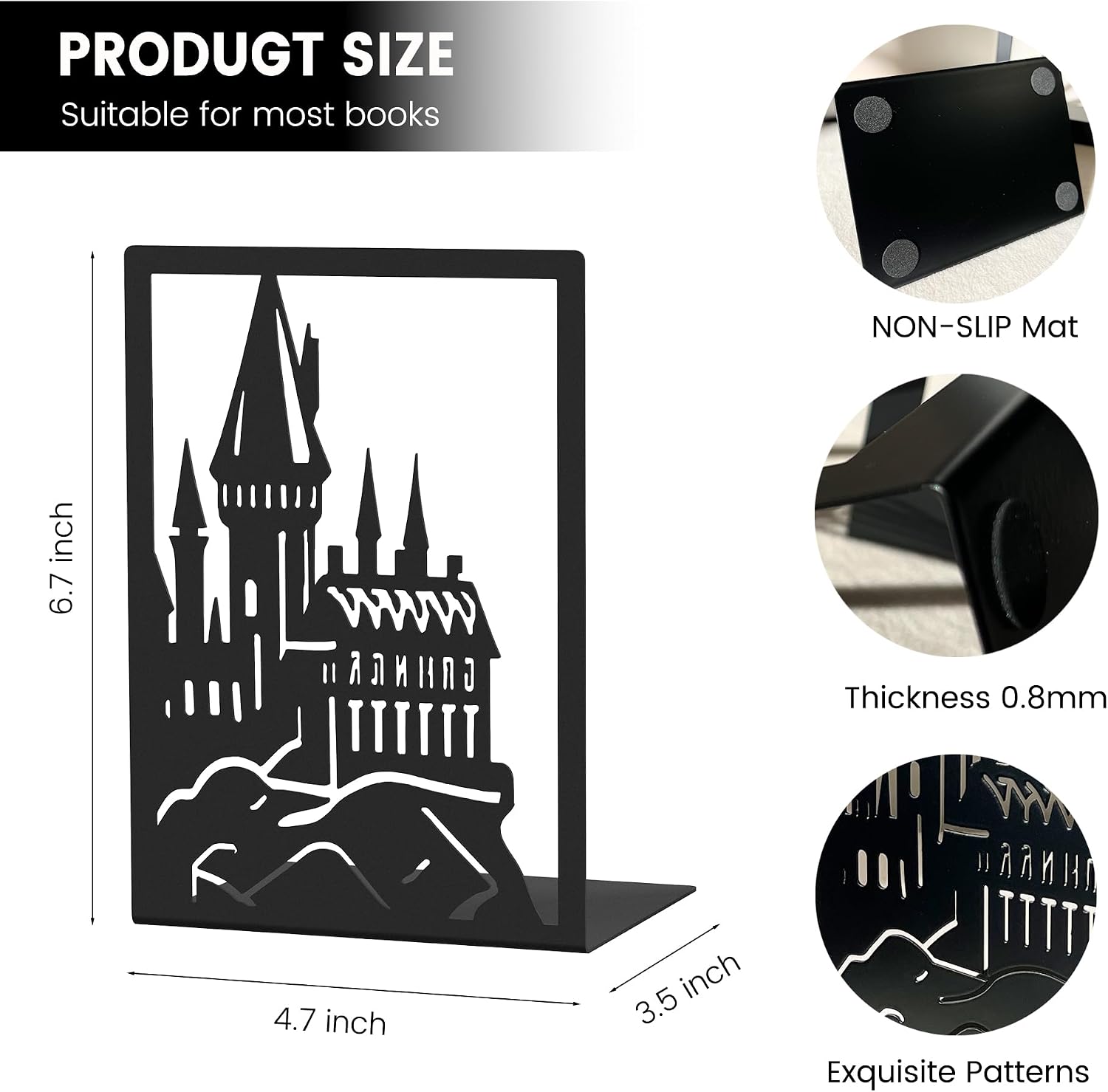 Metal Bookends / Dragon Castle / 1 Pair