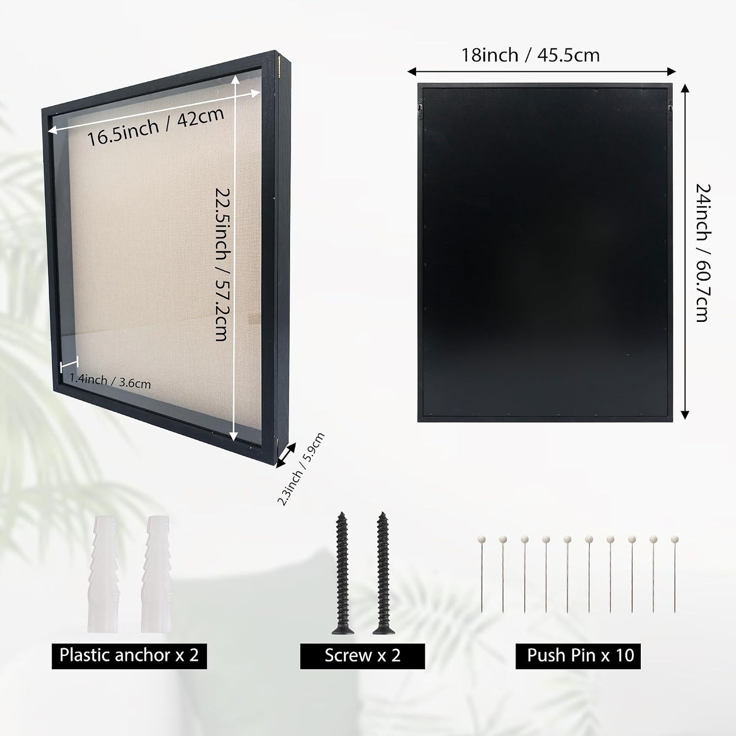GraduationMall 18x24 Wood Shadow Box Frame Glass Door Display Case with Linen Back and 6 Stick Pins,1.5 inches Interior
