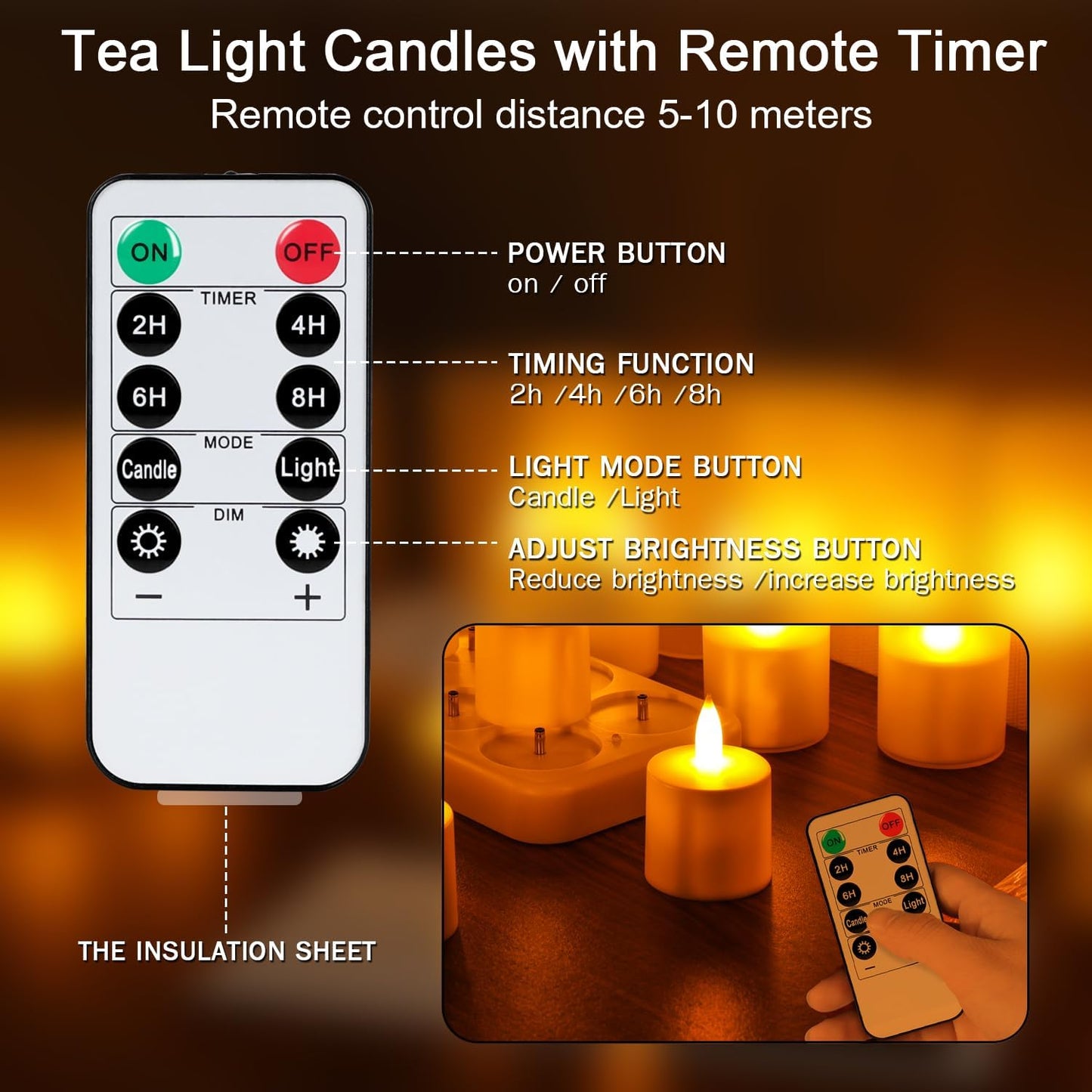 WoneNice 12 pcs Rechargeable Flameless Tealight Candles with Remote & Timer | Battery-powered LED Tealight w/ Charging