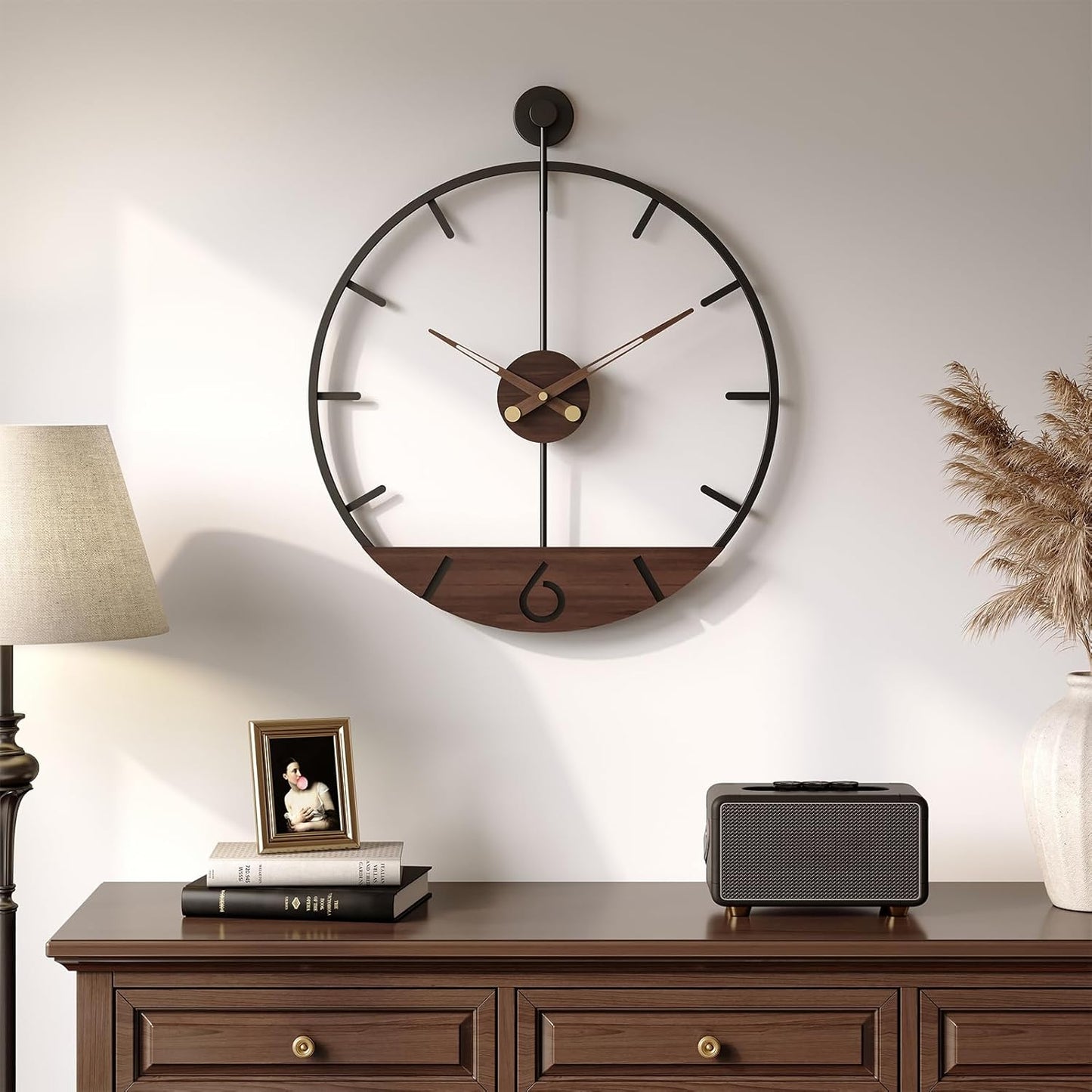 Cuspin 16 Inch Wall Clock Modern Farmhouse Walnut for Living Room Decor | Battery operated, Silent non ticking, wood