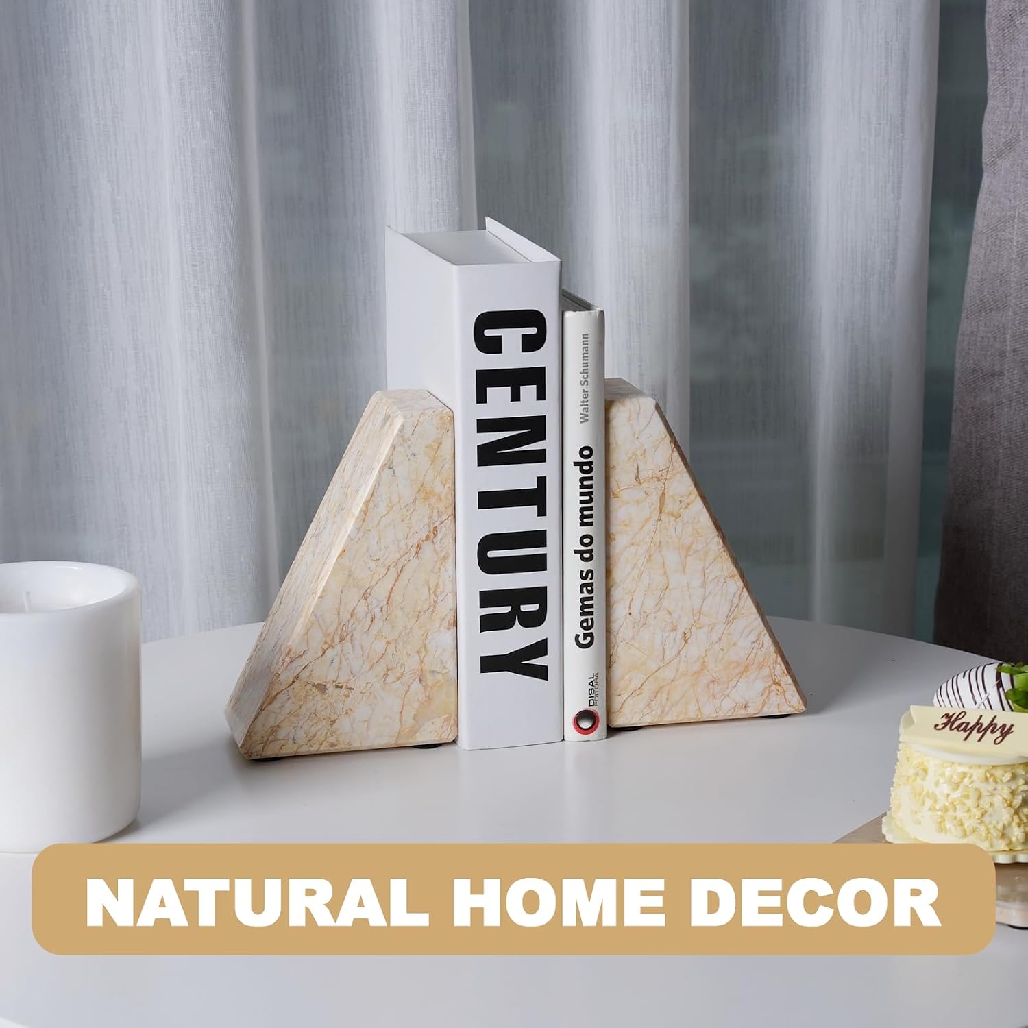 Marble Bookends / Natural Decorative Bookend / Turkey-cream Color