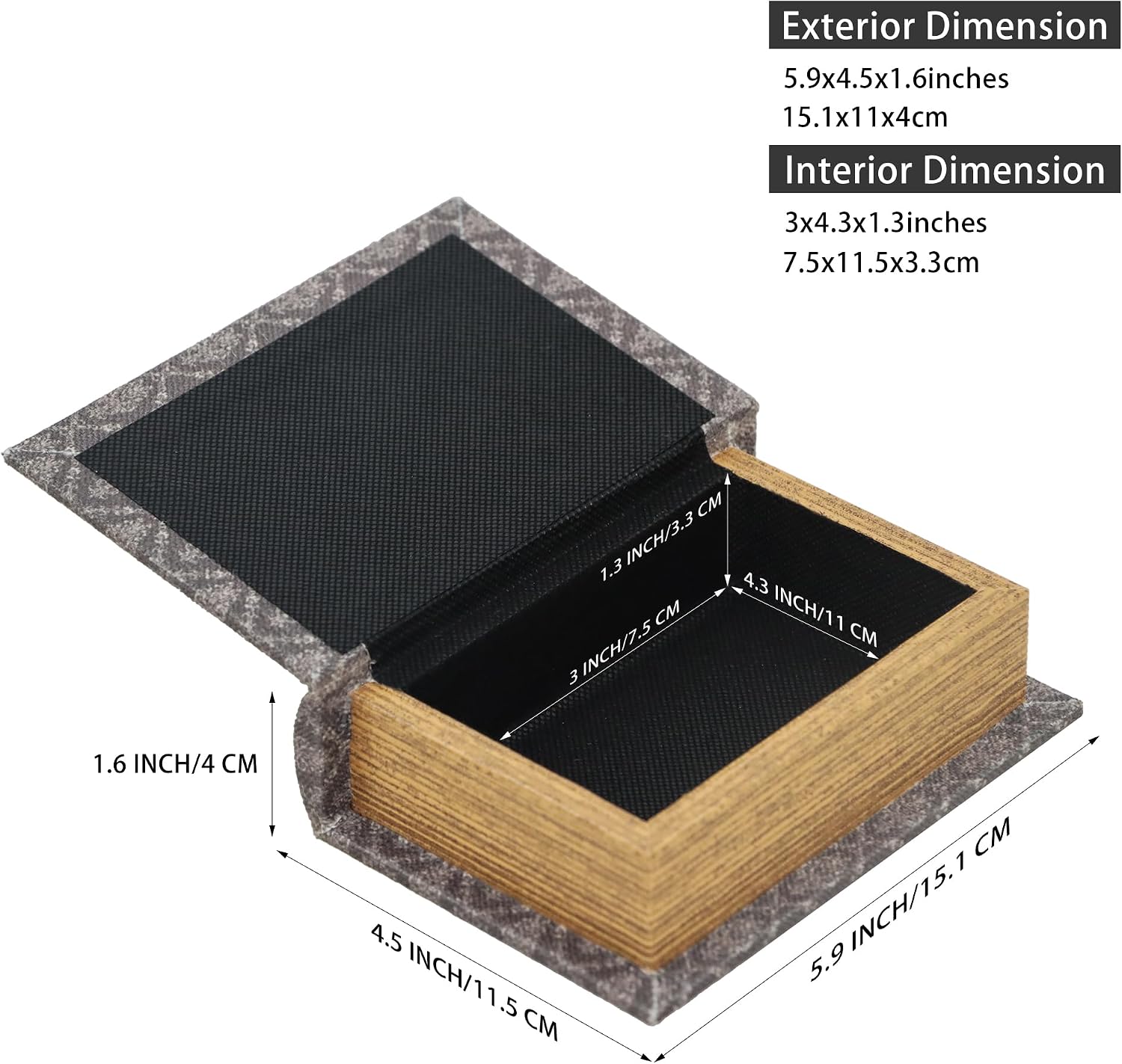 Wooden Book-Shaped Storage Box / with God All Things Are Possible) / 4.5"L x 5.9"W x 1.6"H