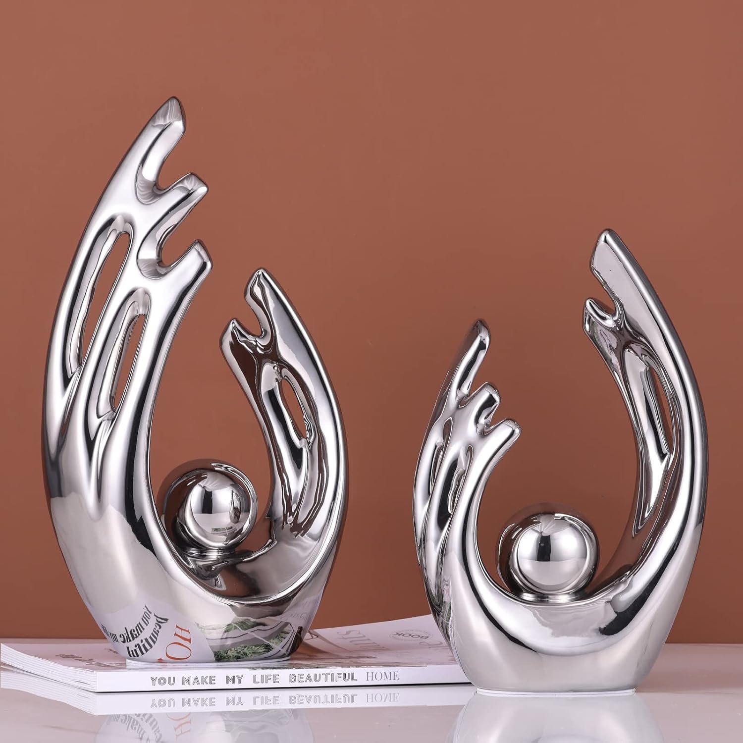 Abstract Art Ceramic Statue / Silver / Small