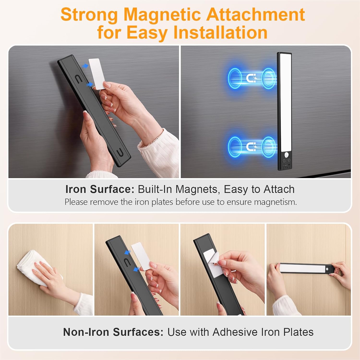 Gritin 10.2inch Under Cabinet Lighting Rechargeable 2 Pack | 3 Color Temps & 5 Brightness,Super Bright,4 Modes,Motion