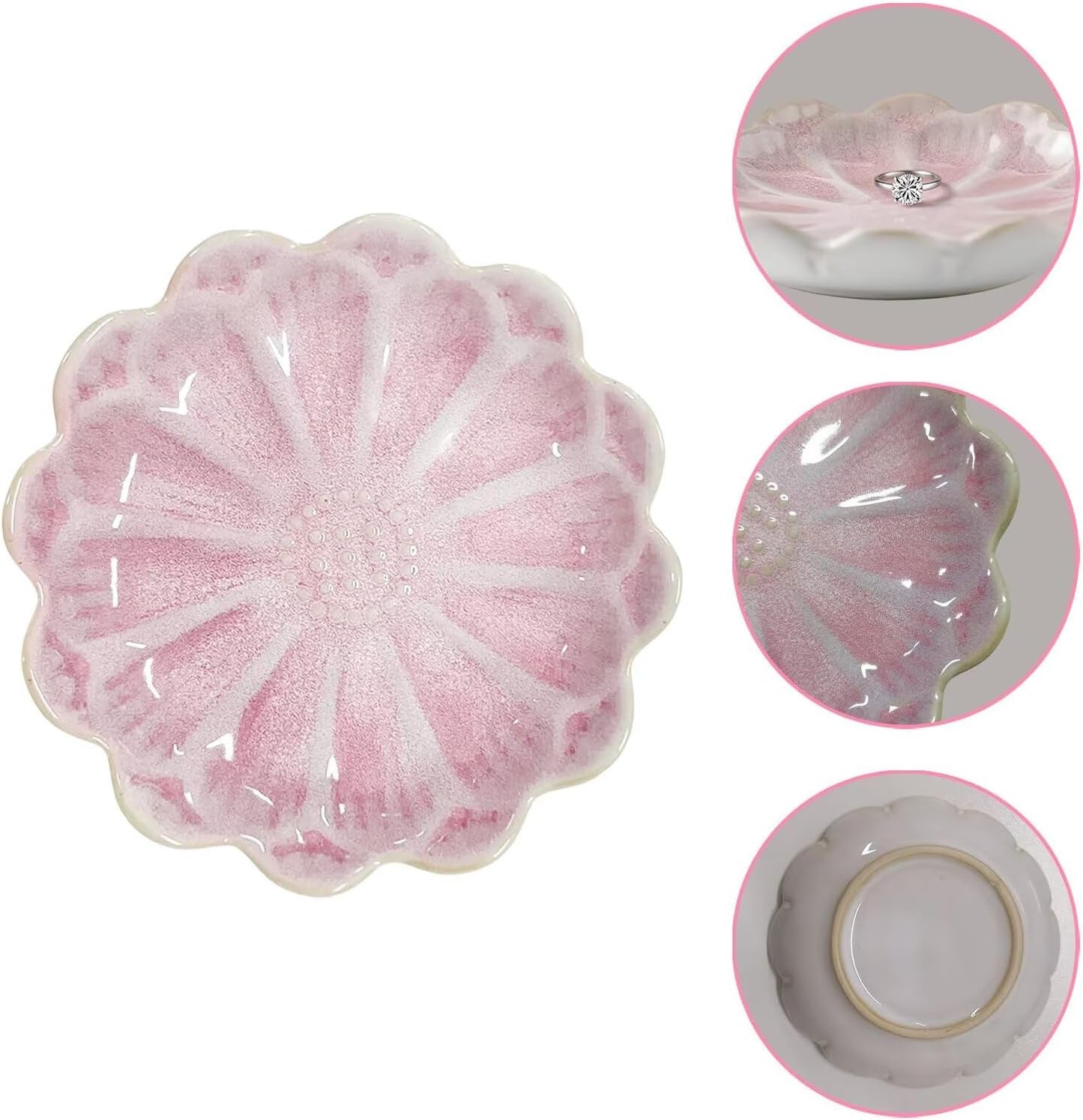 Lotus Ceramic Jewelry Tray / Retro Blue & Pink