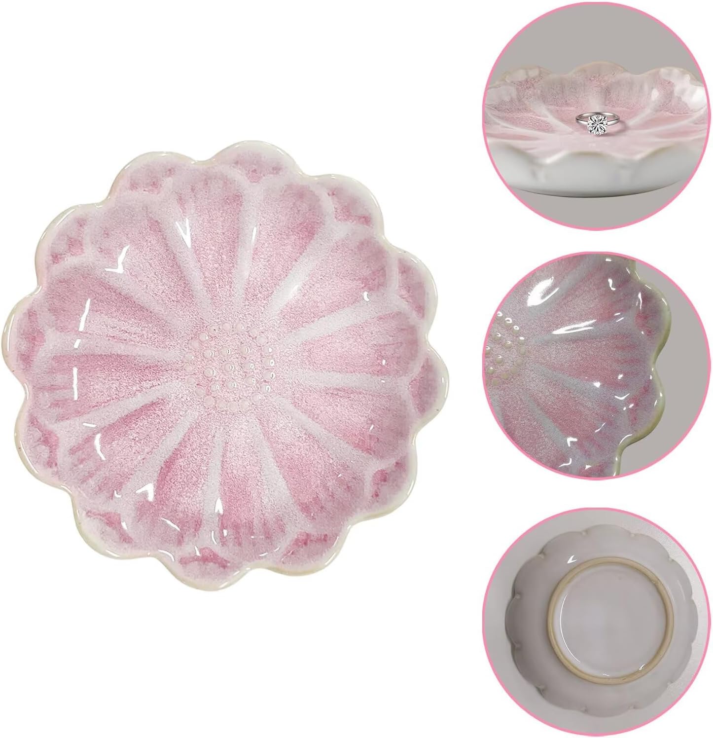 Lotus Ceramic Jewelry Tray / Retro Blue & Pink