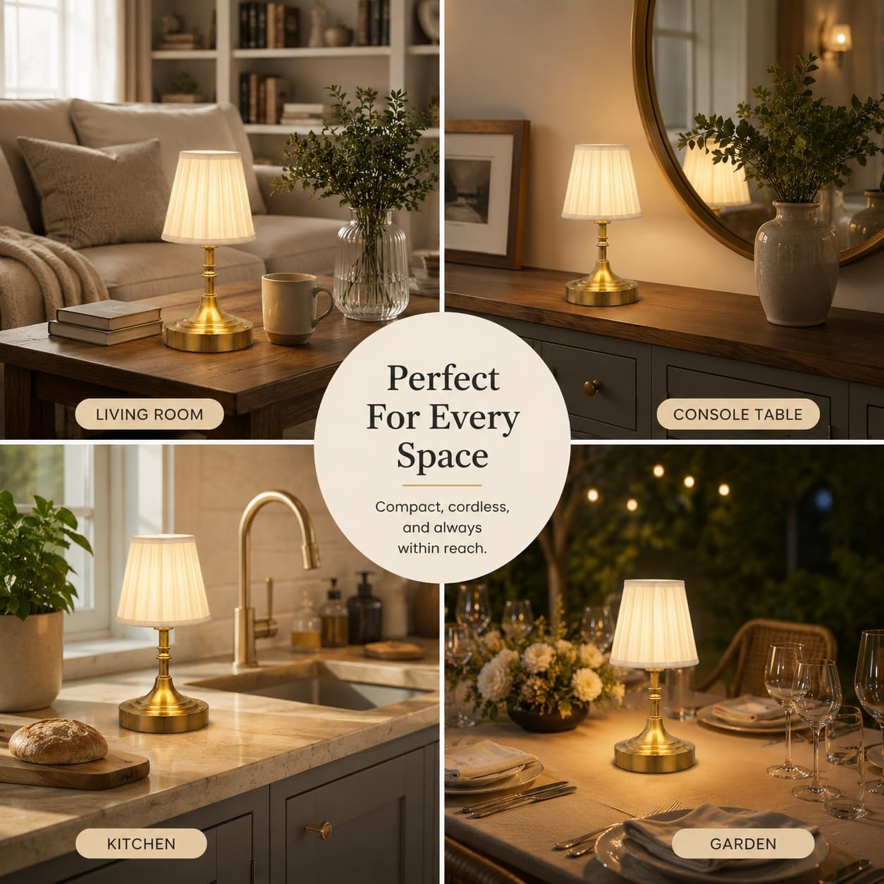 Gold Small Cordless Table Lamp Rechargeable,Mini Lamp - Kitchen Countertop | Battery Operated｜Touch