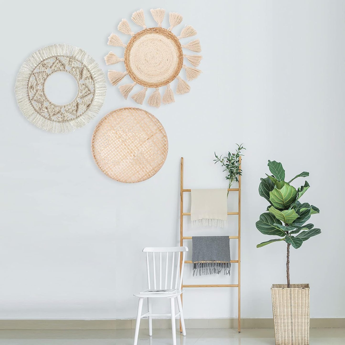 Boho Wall Basket Decor / Style 1 / Beige / Set of 3