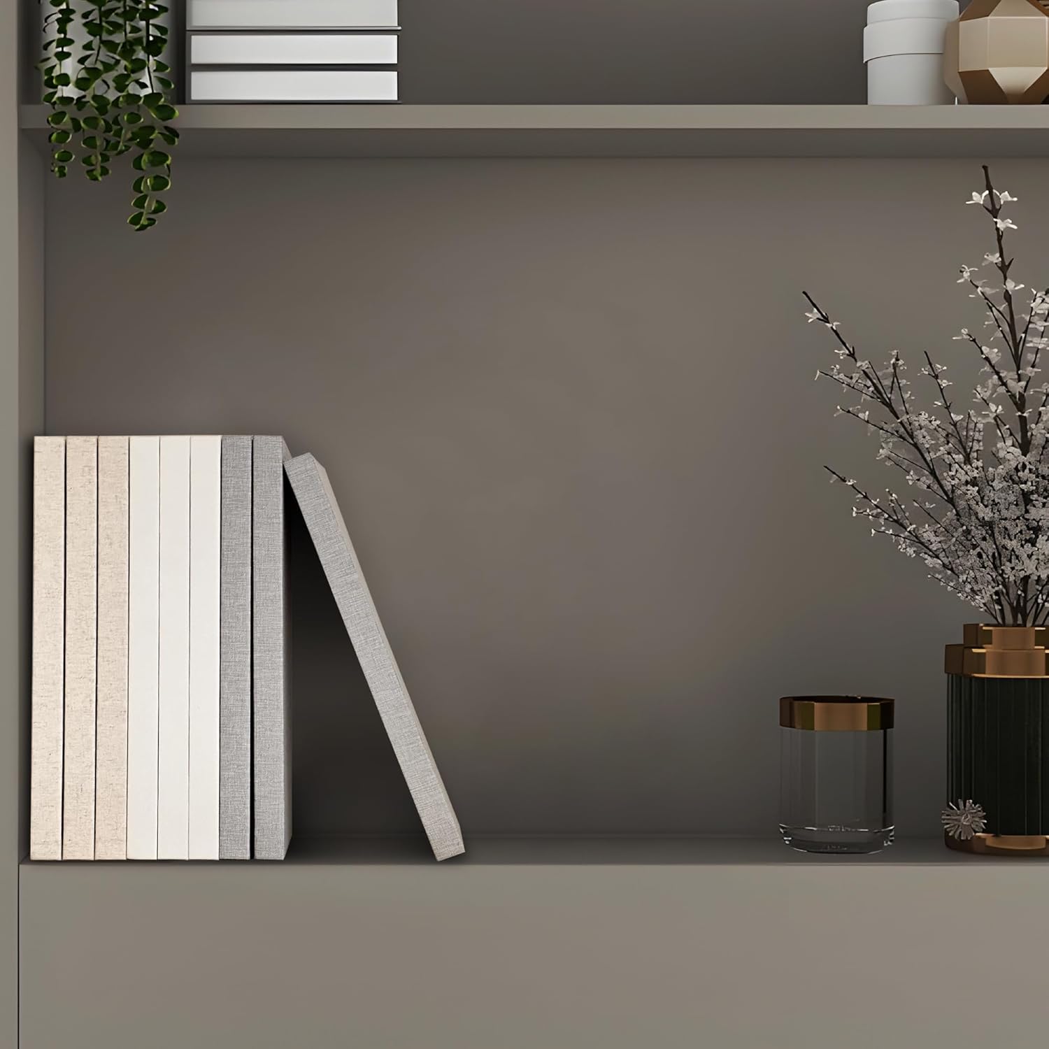 Decorative Linen Book Set / White, Grey, Cream / Set of 3