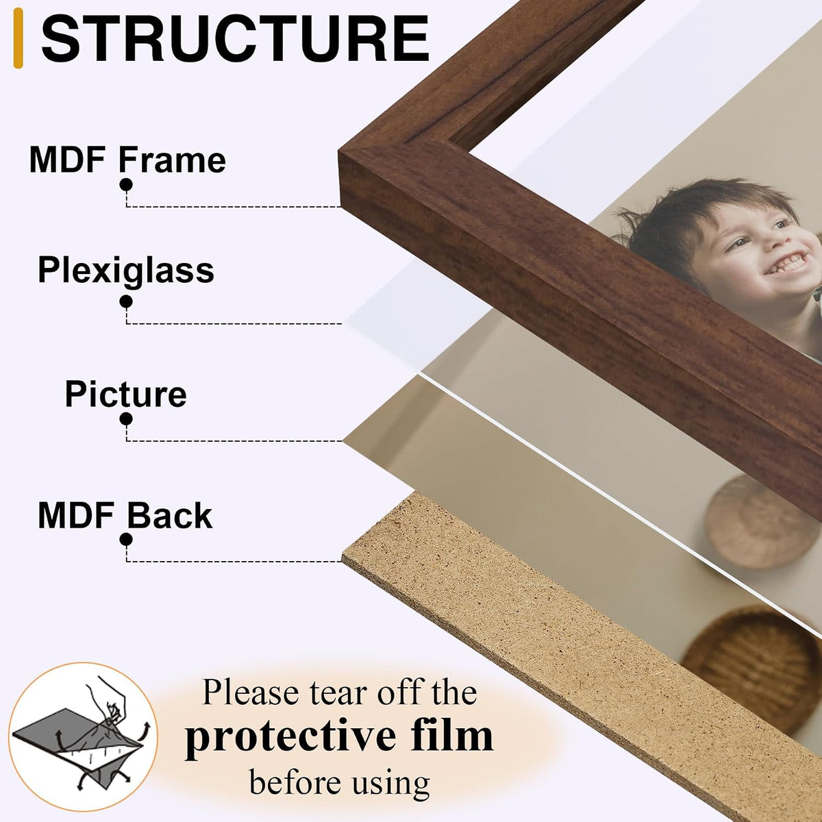 decorUhome Brown Triple 8x10 Picture Frame Vertical, MDBN08 | "Z" Shape Folding Design Engineered Wood Trifold Photo